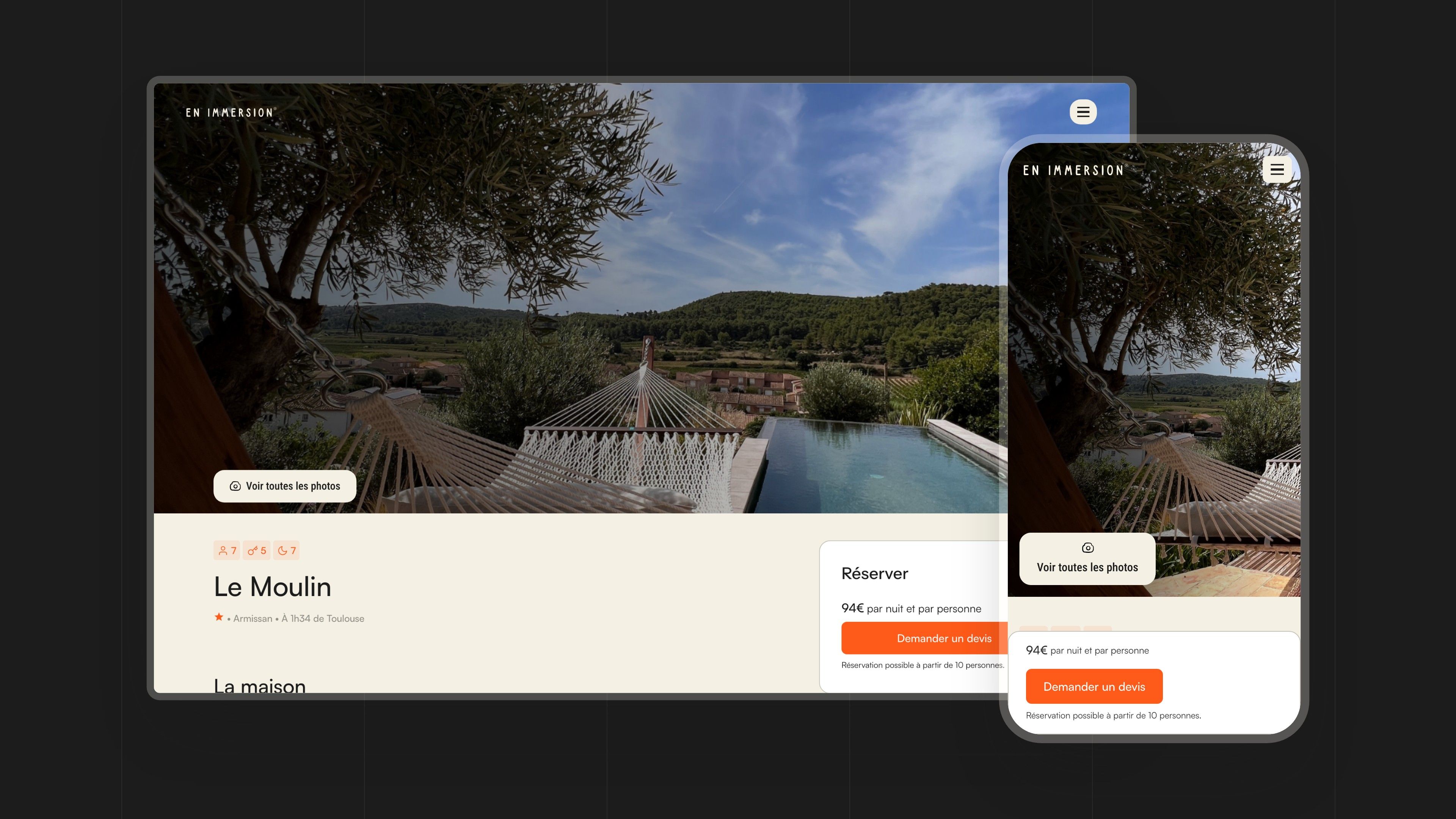 CMS page for le Moulin on desktop and mobile