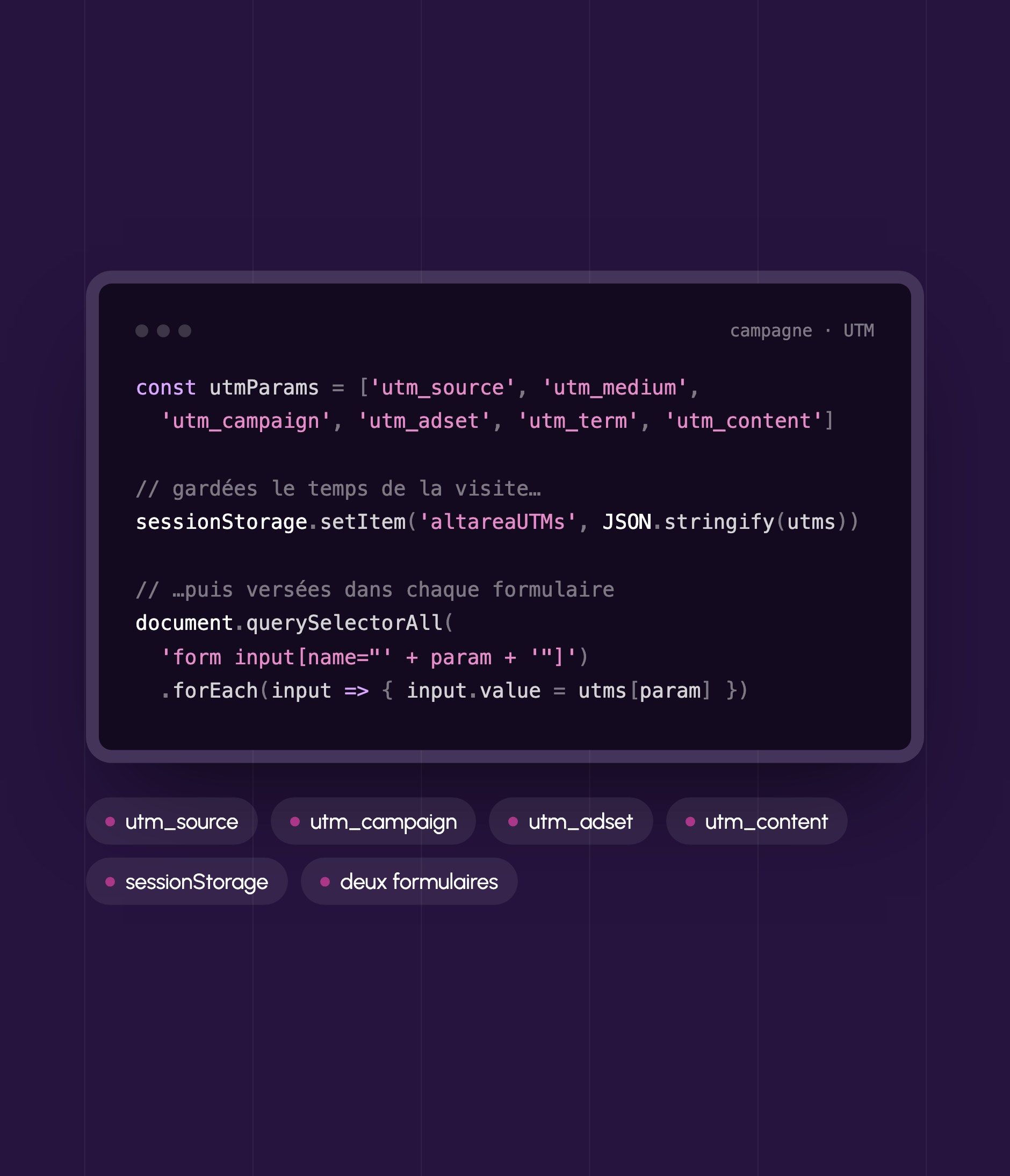 Excerpt of the script that keeps the visit's UTM parameters and passes them into each form