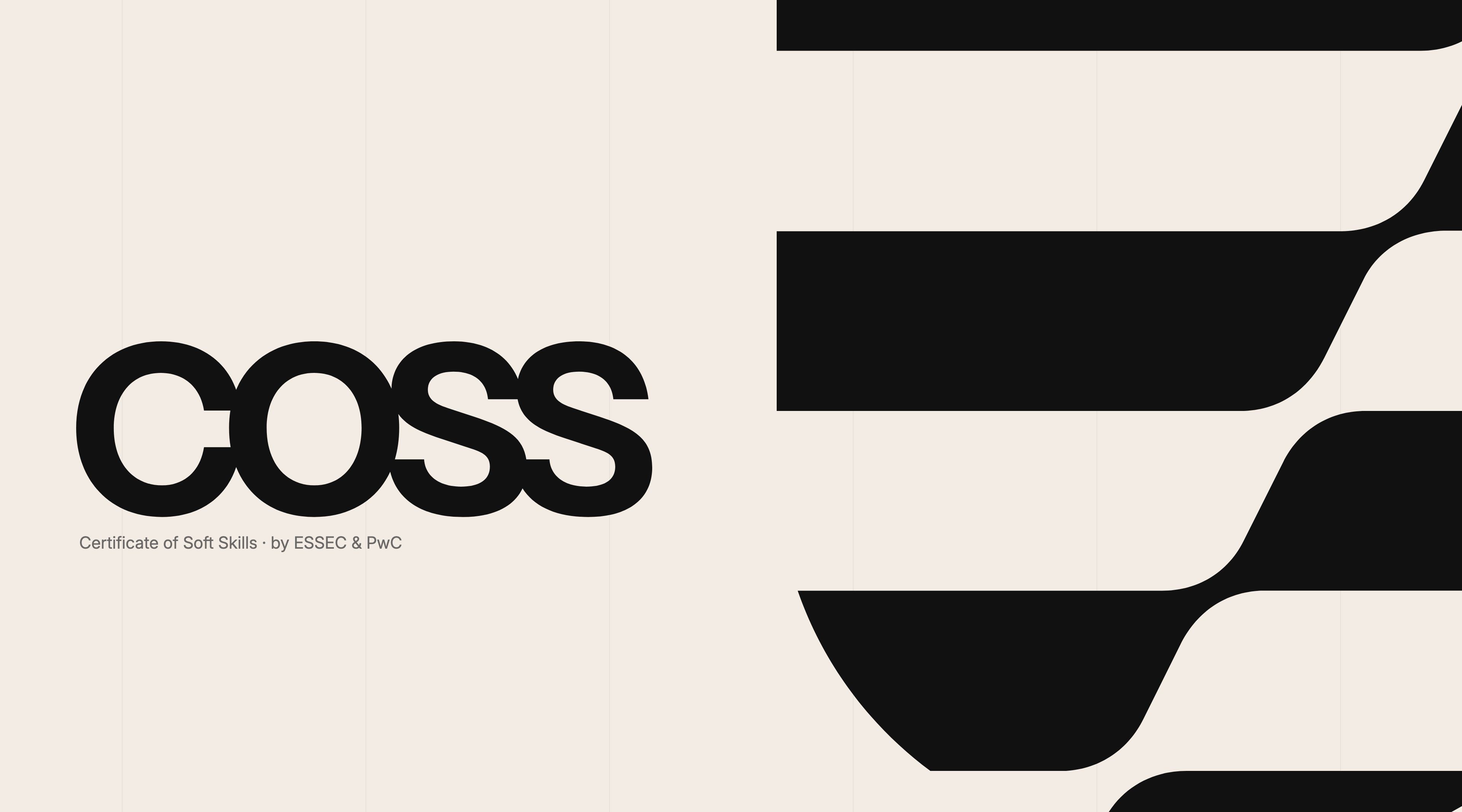 COSS icon made of stacked blades, very large, and the COSS logotype on a cream background