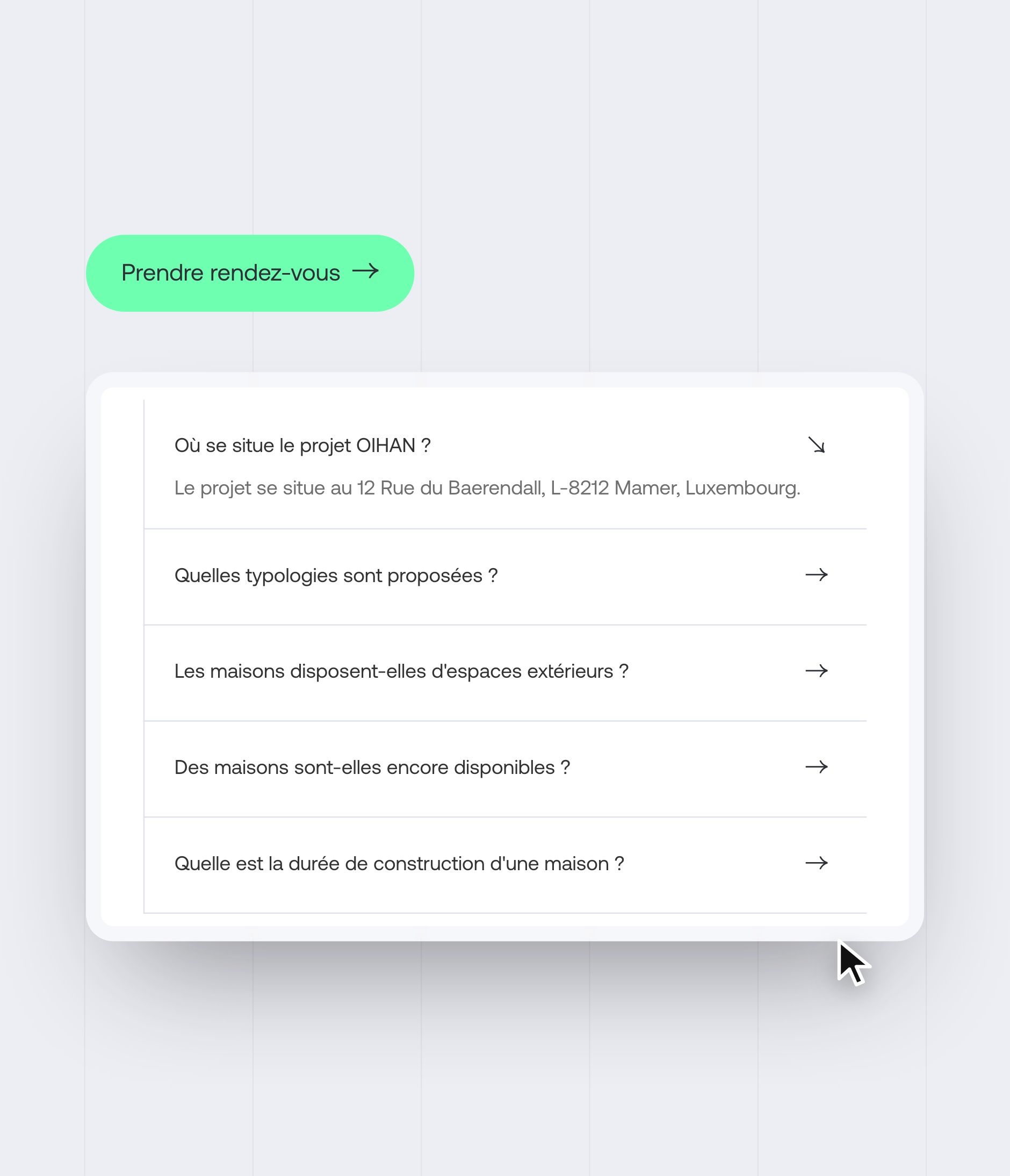OIHAN FAQ accordion and “Book an appointment” button