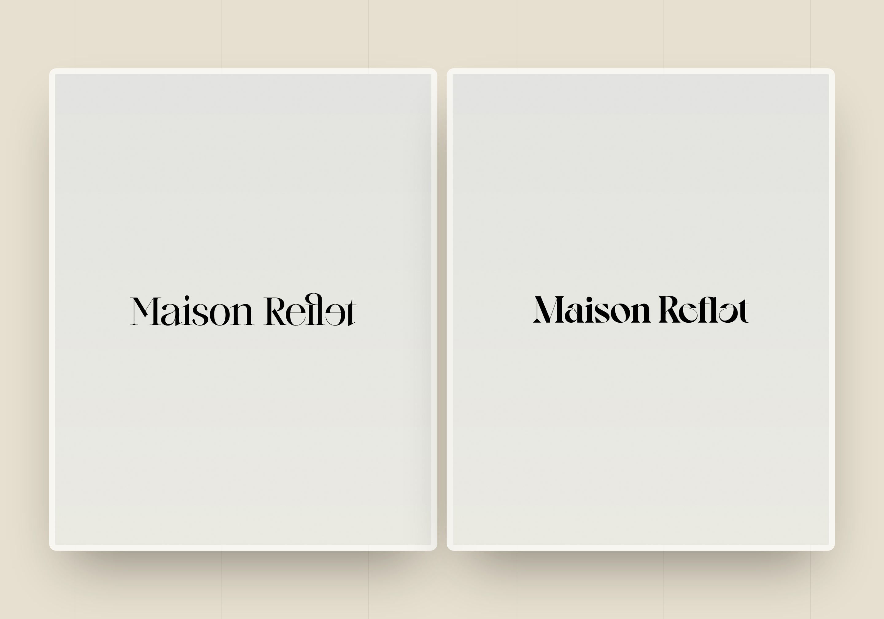 Direction 3, The mirror: the logotype with its flipped “e”, in two weights