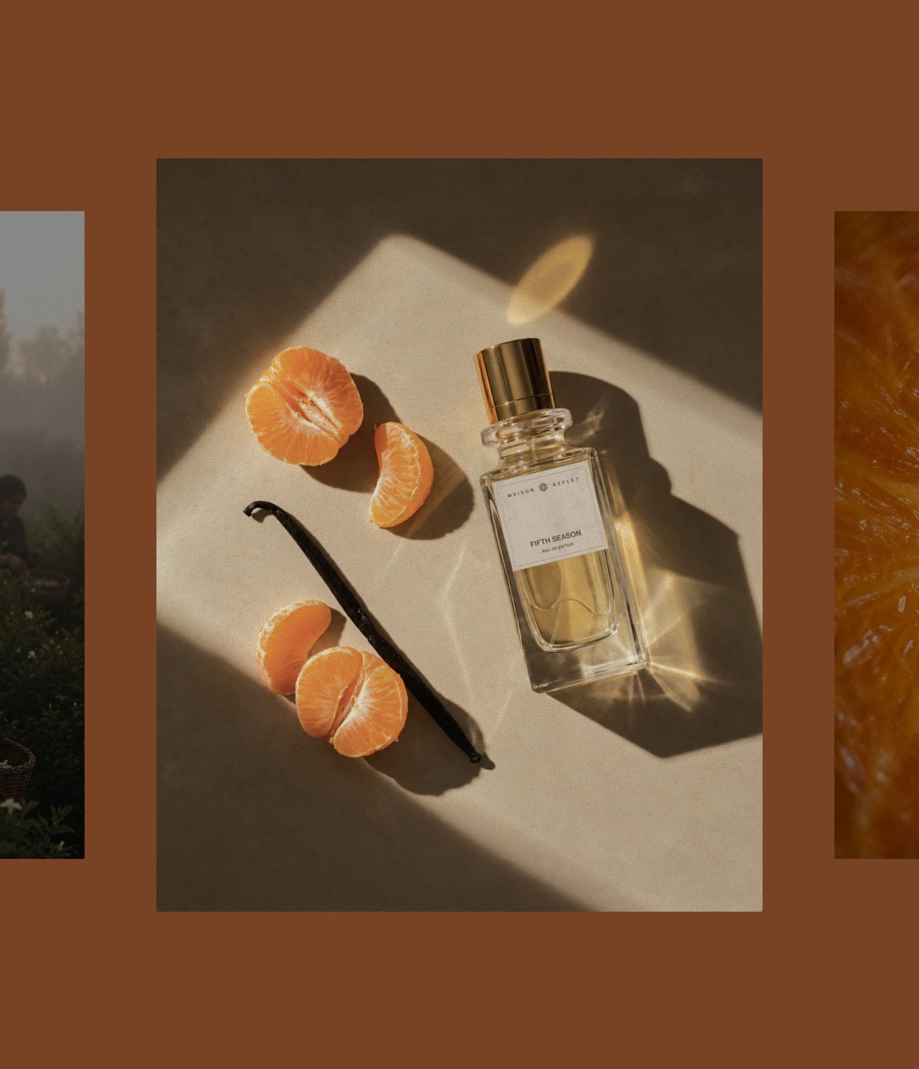 Fifth Season: the bottle with mandarins and vanilla, orange, vanilla, jasmine harvest