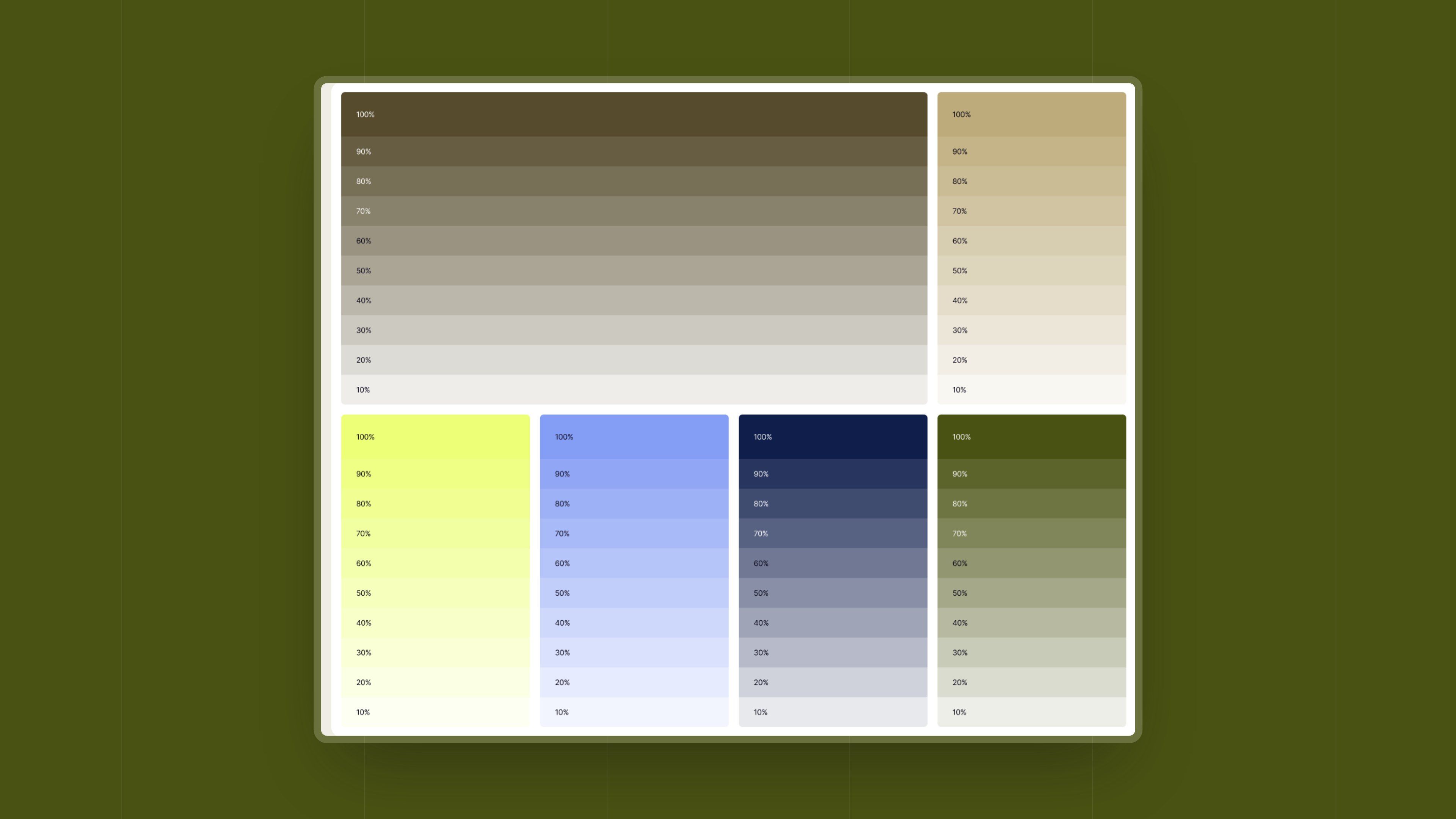 Piana working palette: ten shades per colour for interfaces