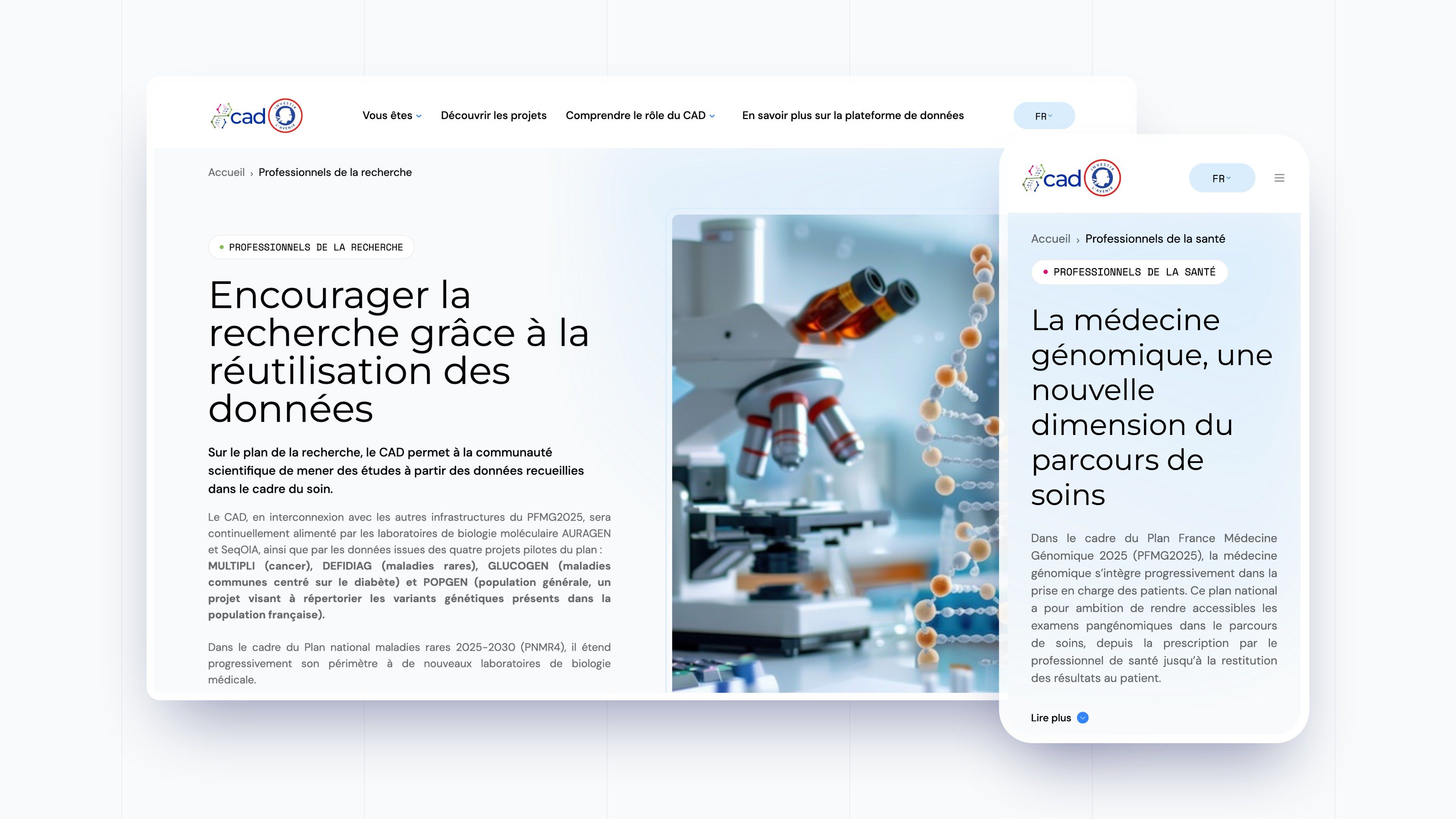 The research professionals page on desktop and the healthcare professionals page on mobile