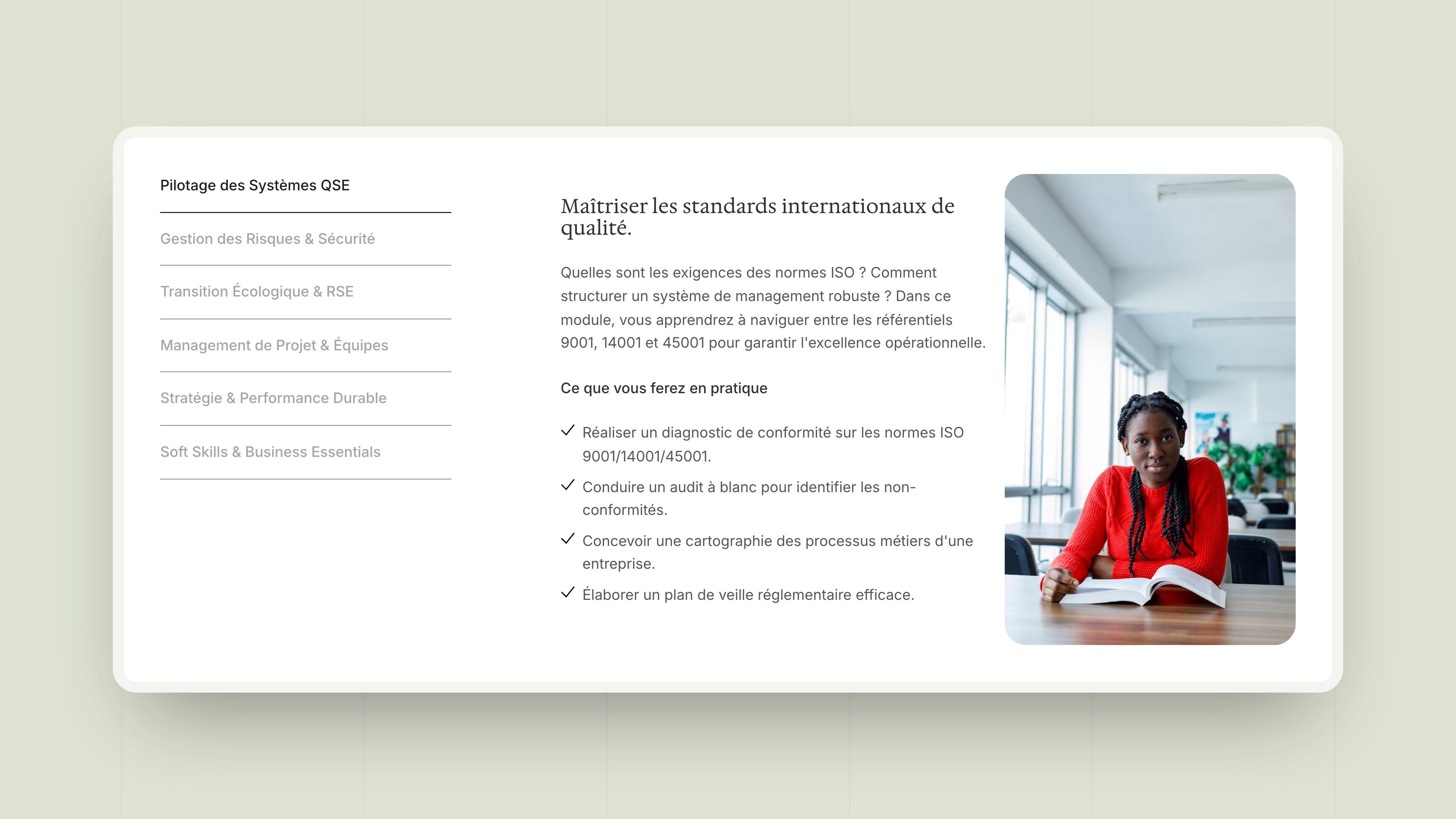 Bachelor's curriculum in tabs: Managing QSE systems, Risk management, Ecological transition and CSR…
