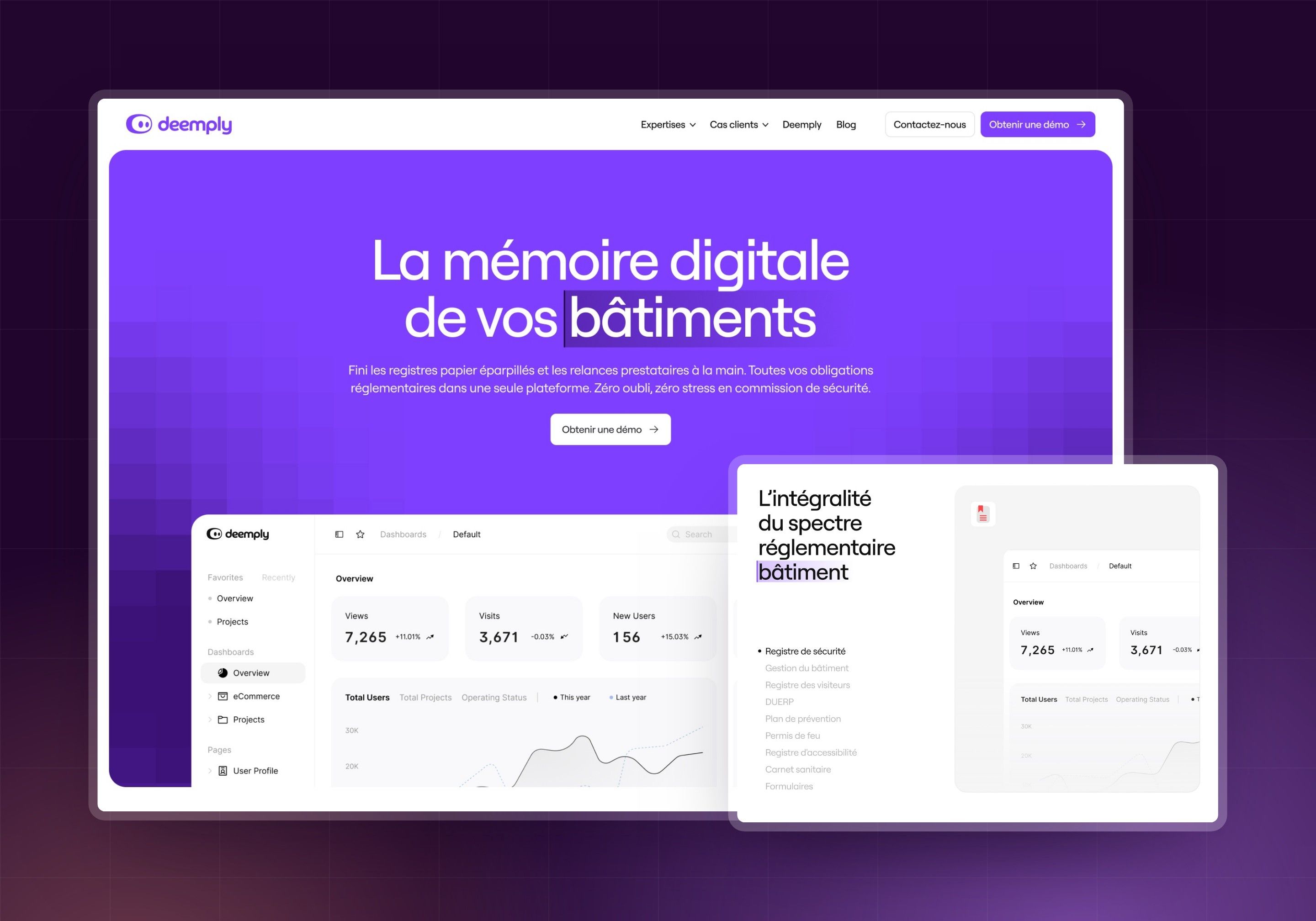 Direction 1.3, Purple: purple hero with a pixel pattern and the list of modules