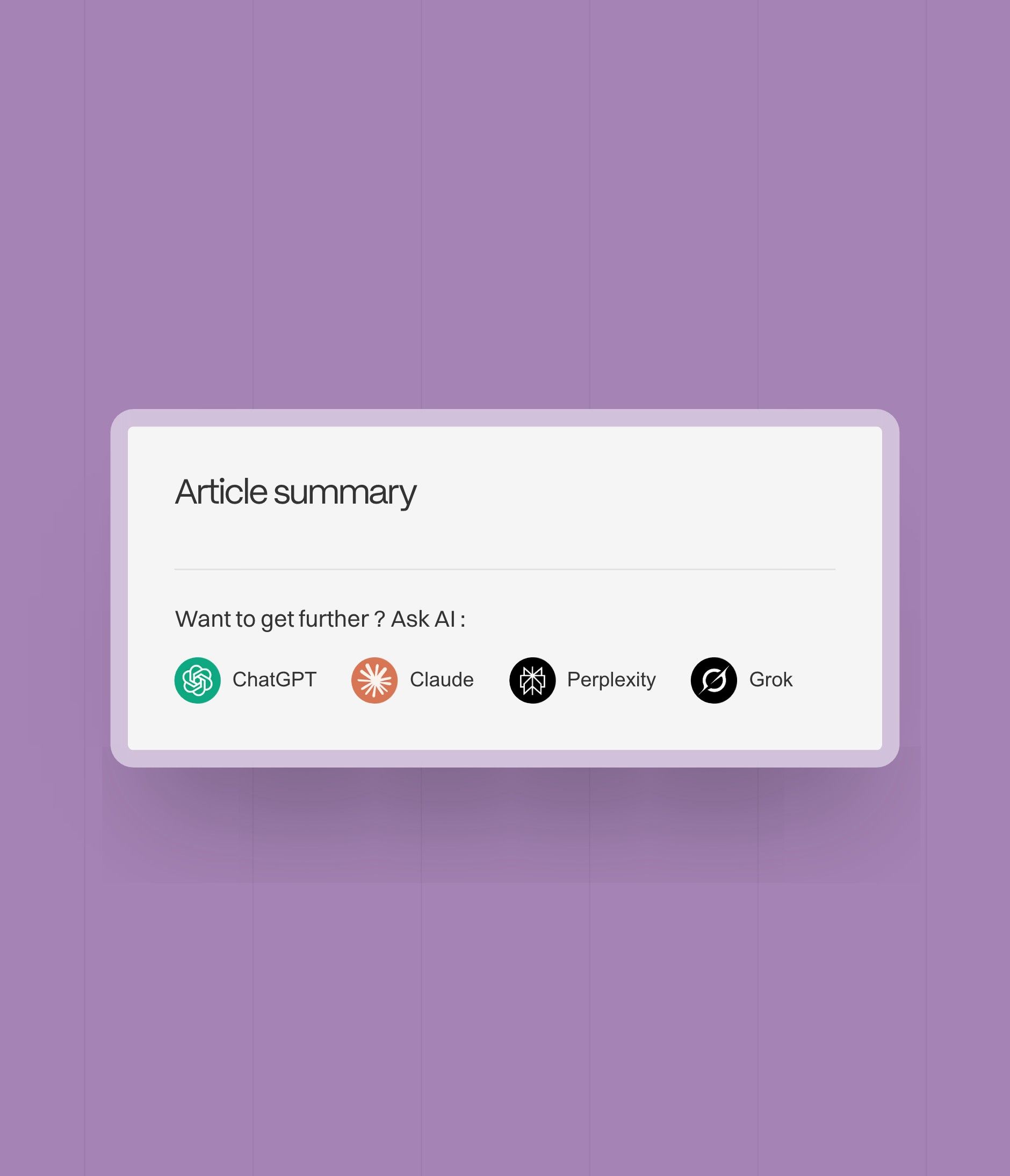 “Article summary” box: summarise the article with ChatGPT, Claude, Perplexity or Grok