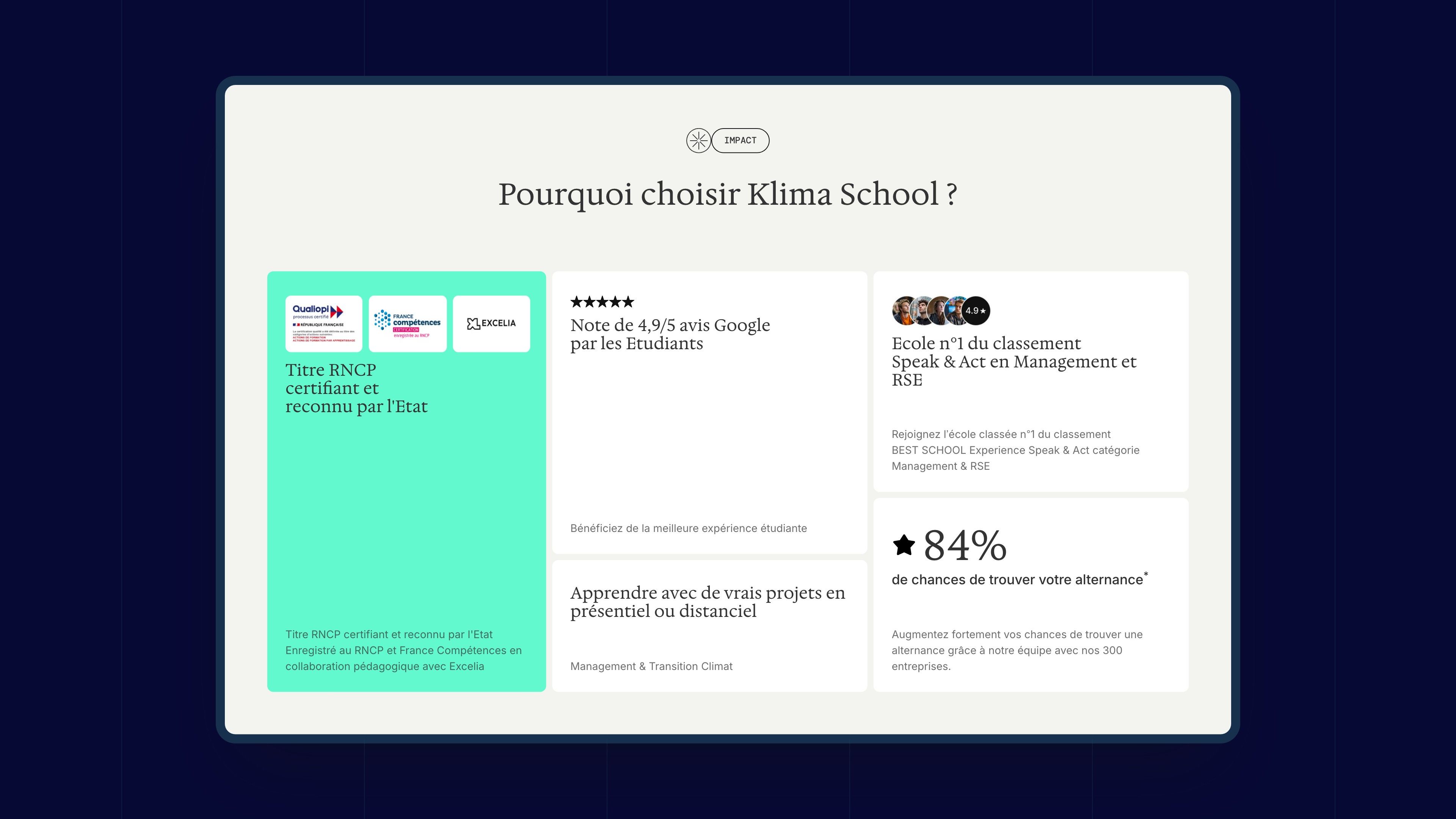 “Why choose Klima School?” section on the brochure page