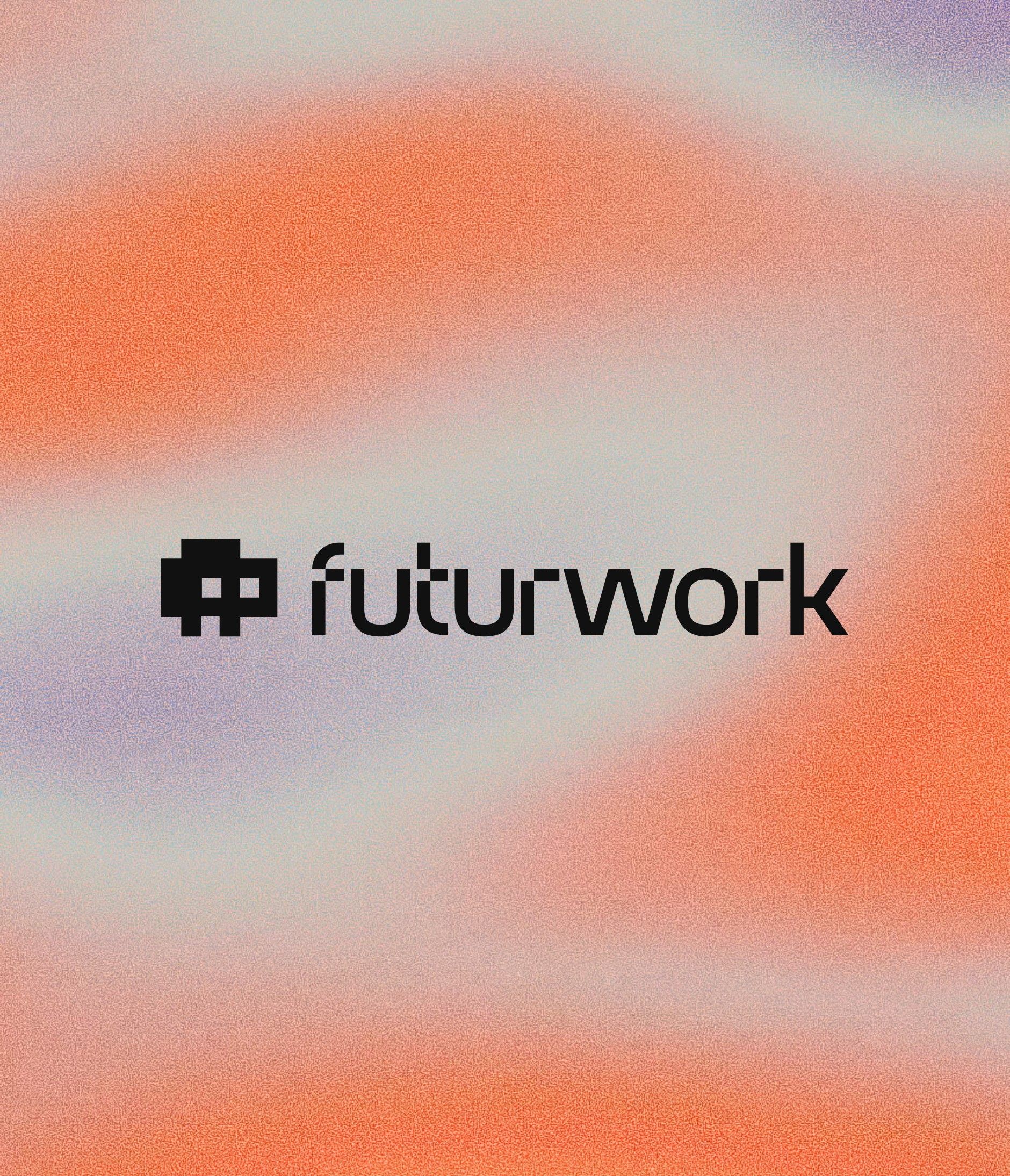 The Futurwork logo in black on the brand's grainy orange and lilac gradient