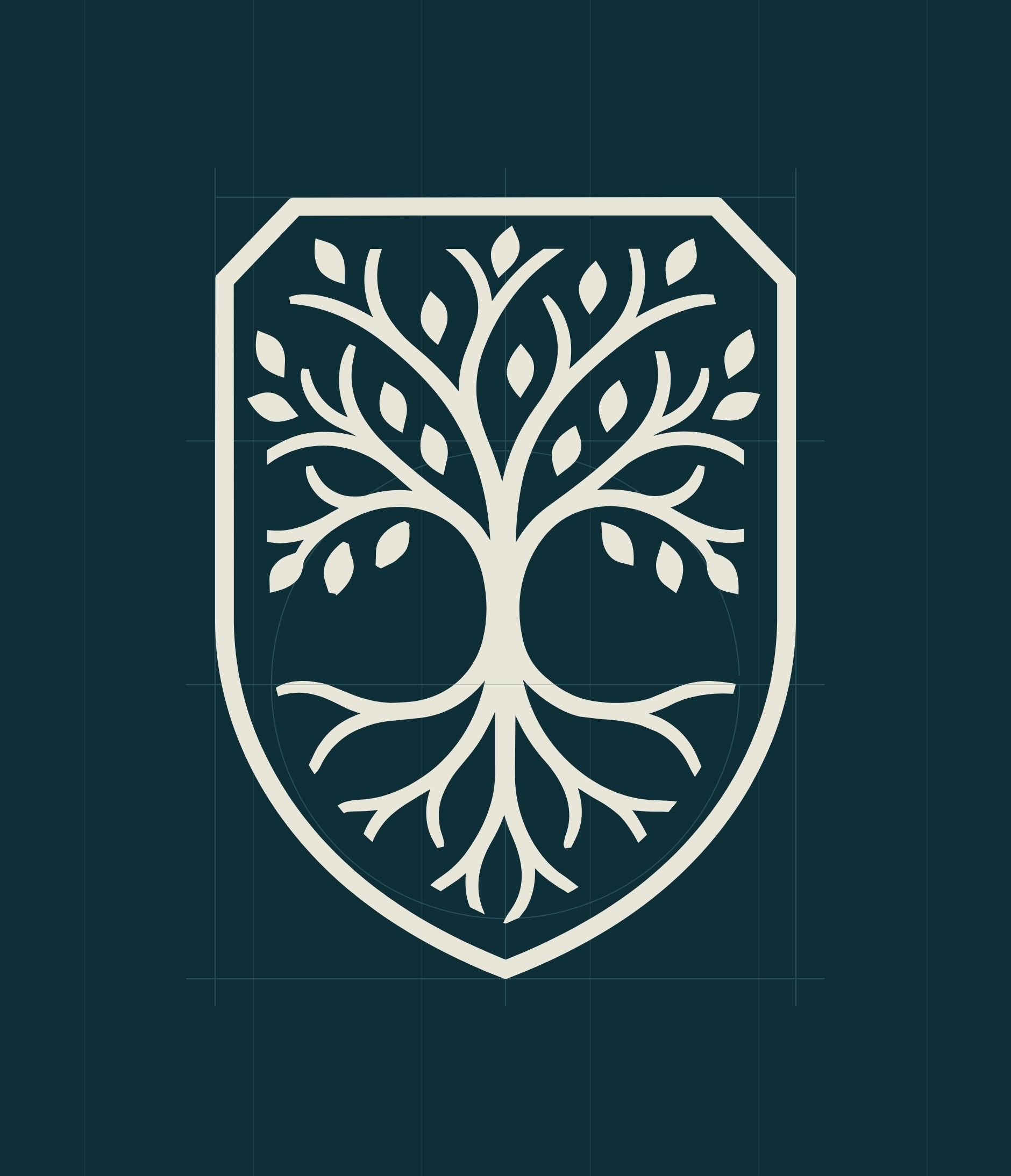 The Sedra Capital crest built on its grid: the crown grows above the horizon line, the roots below
