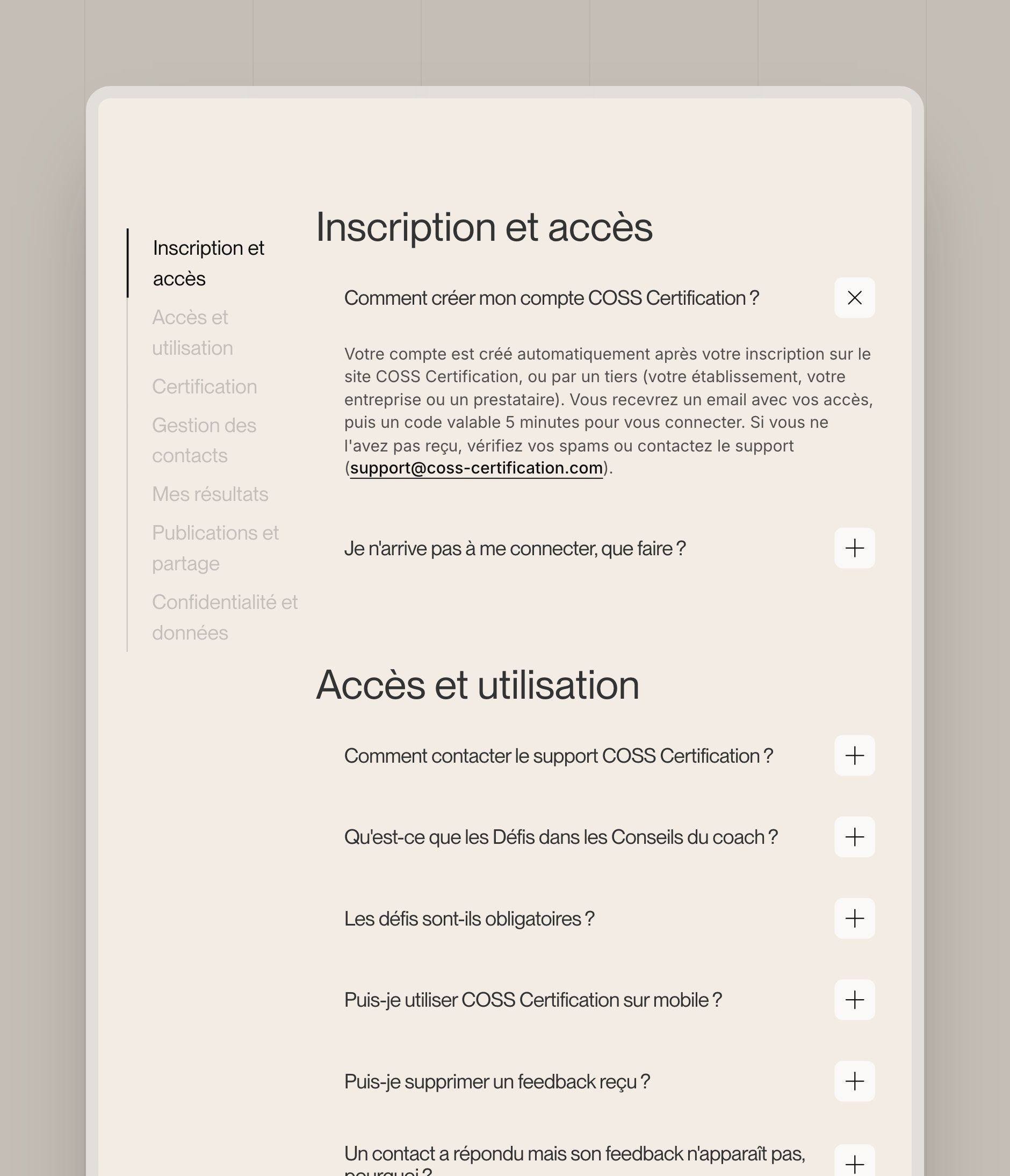COSS FAQ accordion: “Your questions. Our answers.”