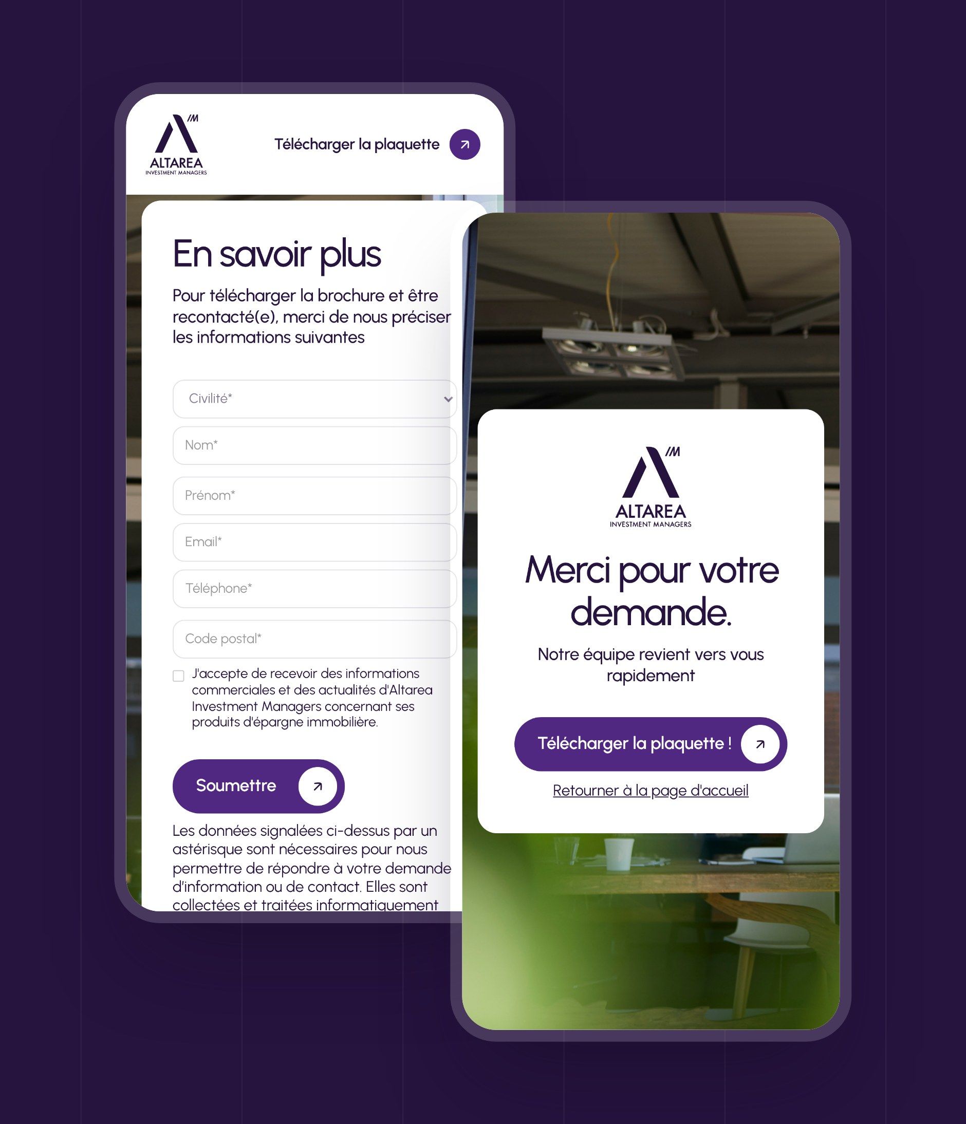 Form and thank-you page on mobile