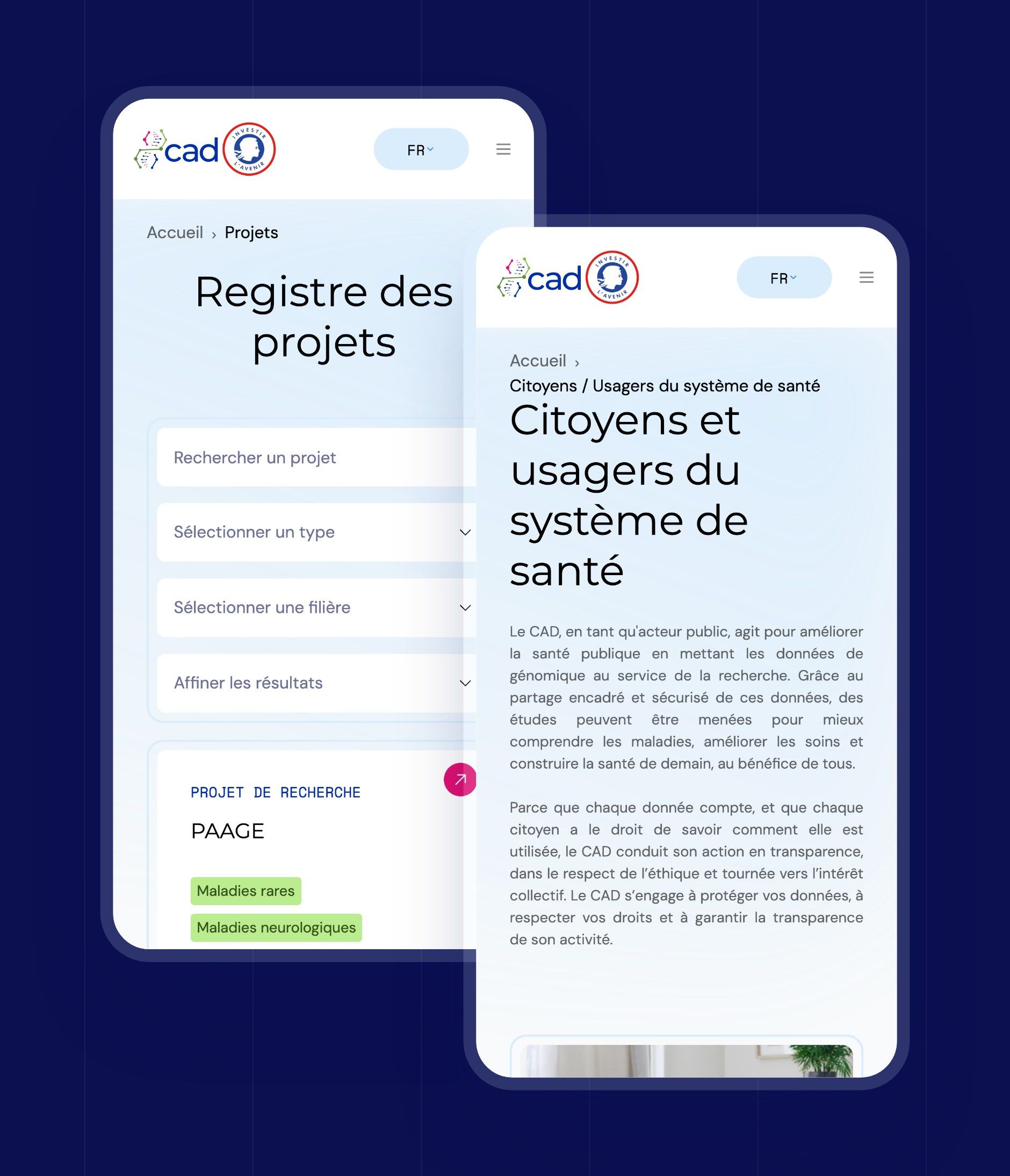 Project registry and the citizens and users page on mobile