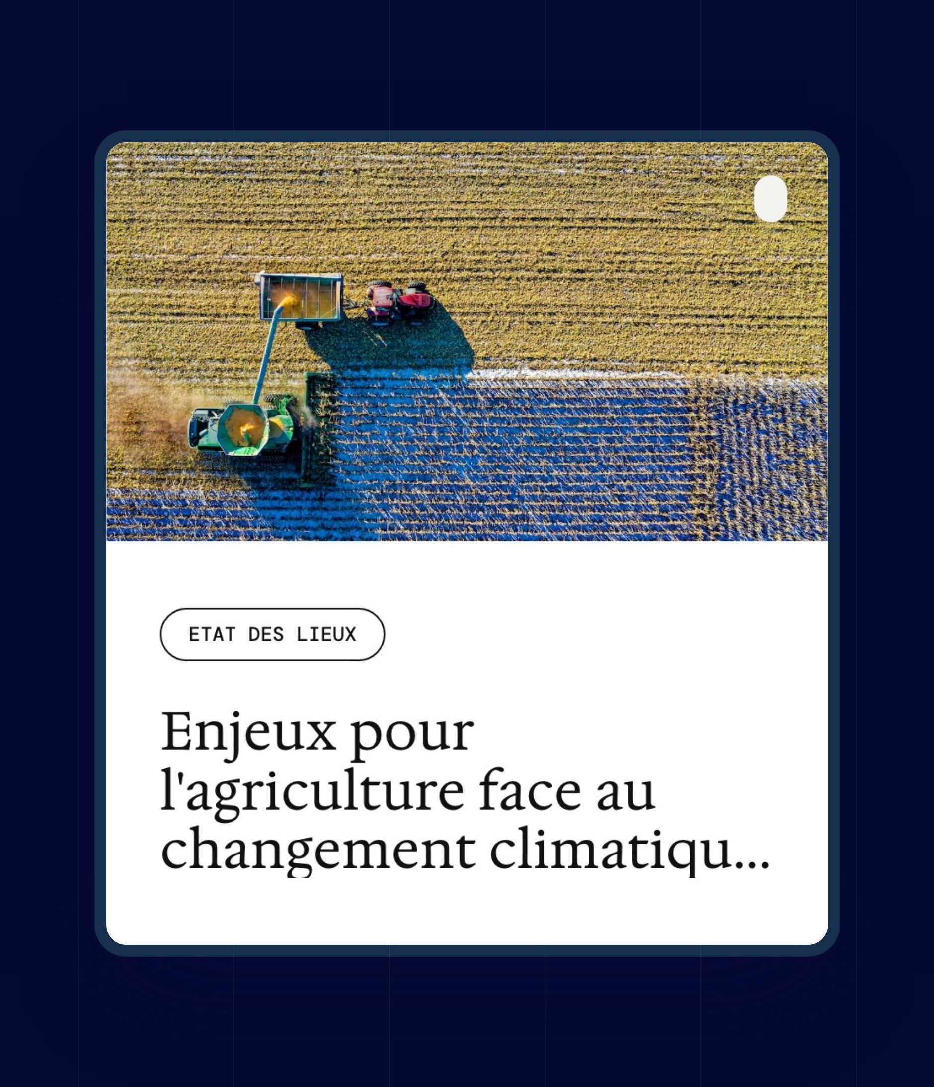 Card for the article “Challenges for agriculture in the face of climate change”, State of play topic