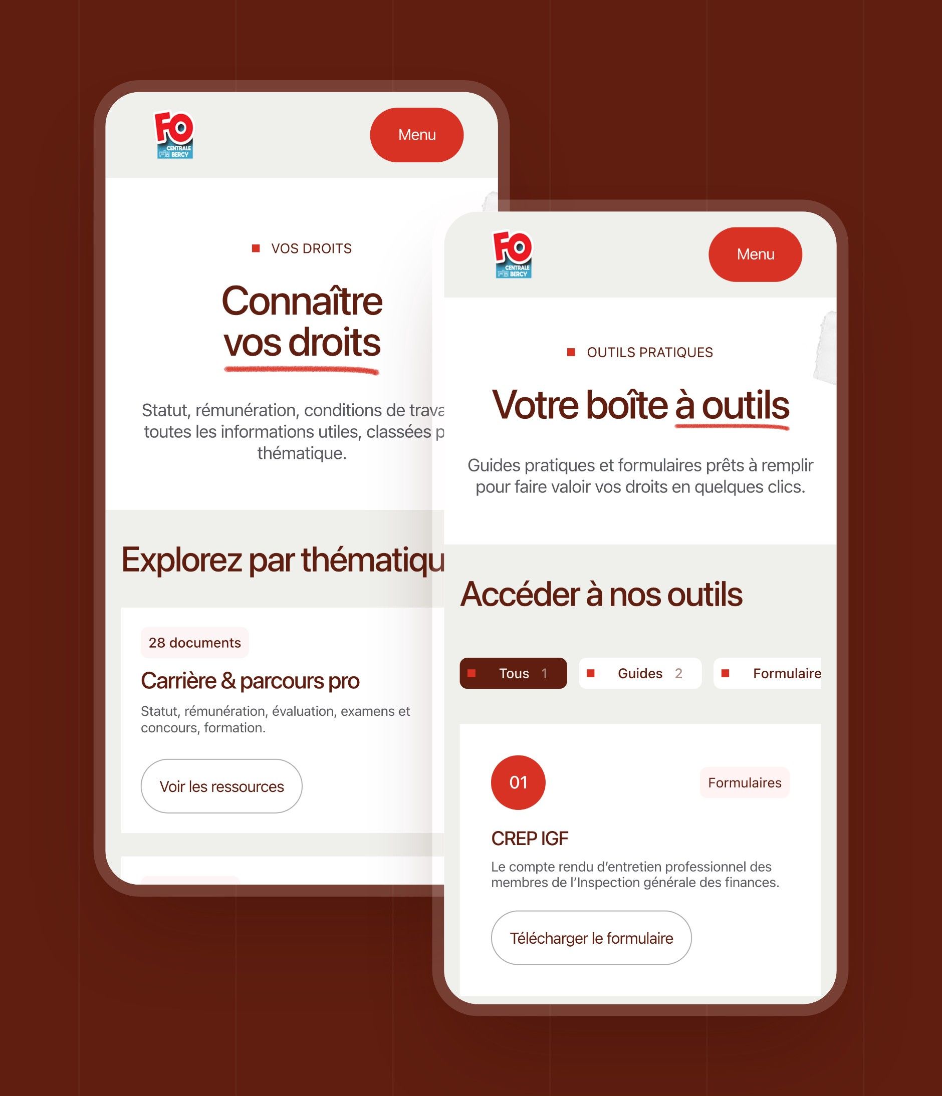 Know your rights and Toolbox pages on mobile