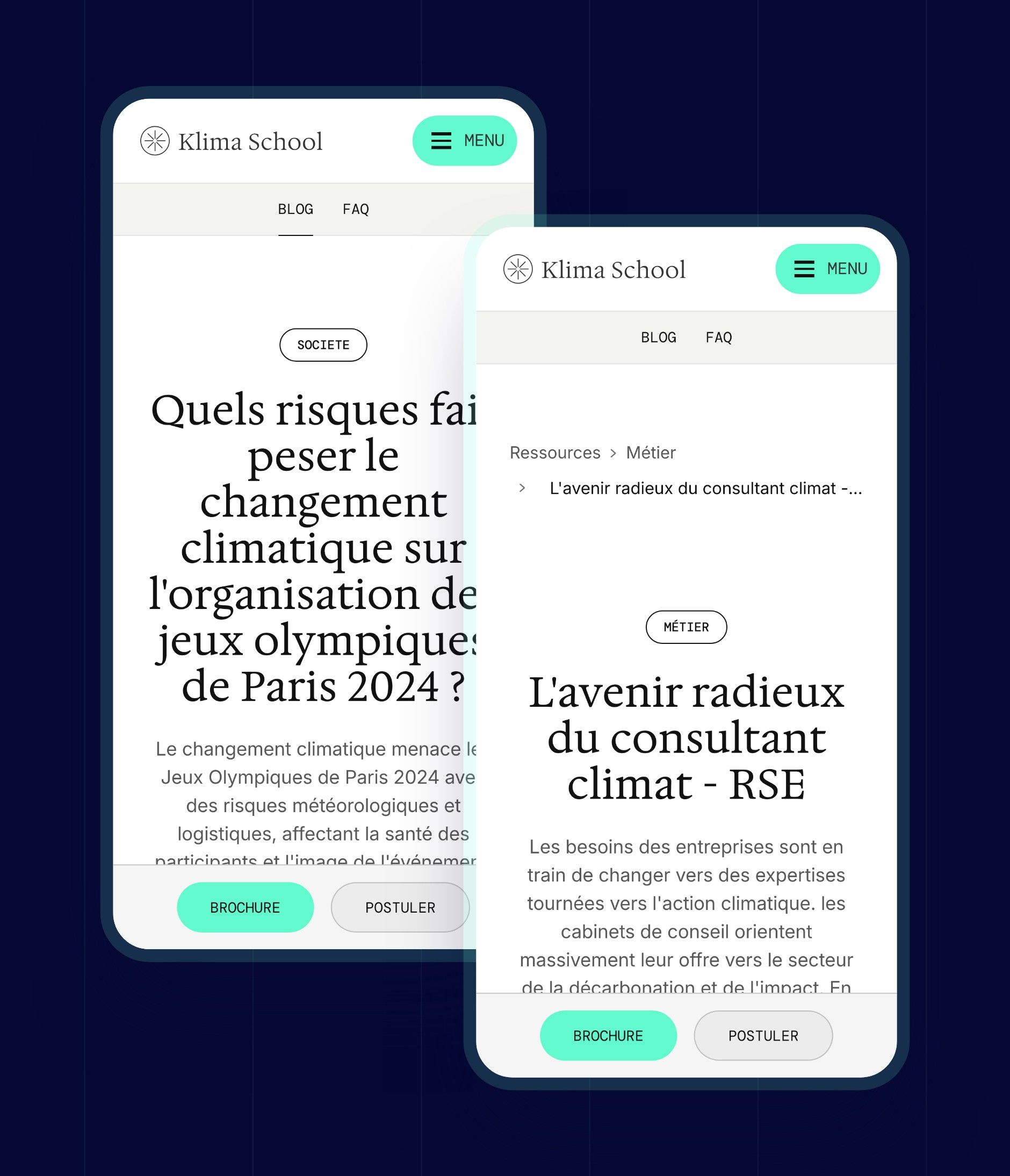 A featured blog article and the article on the climate and CSR consultant on mobile