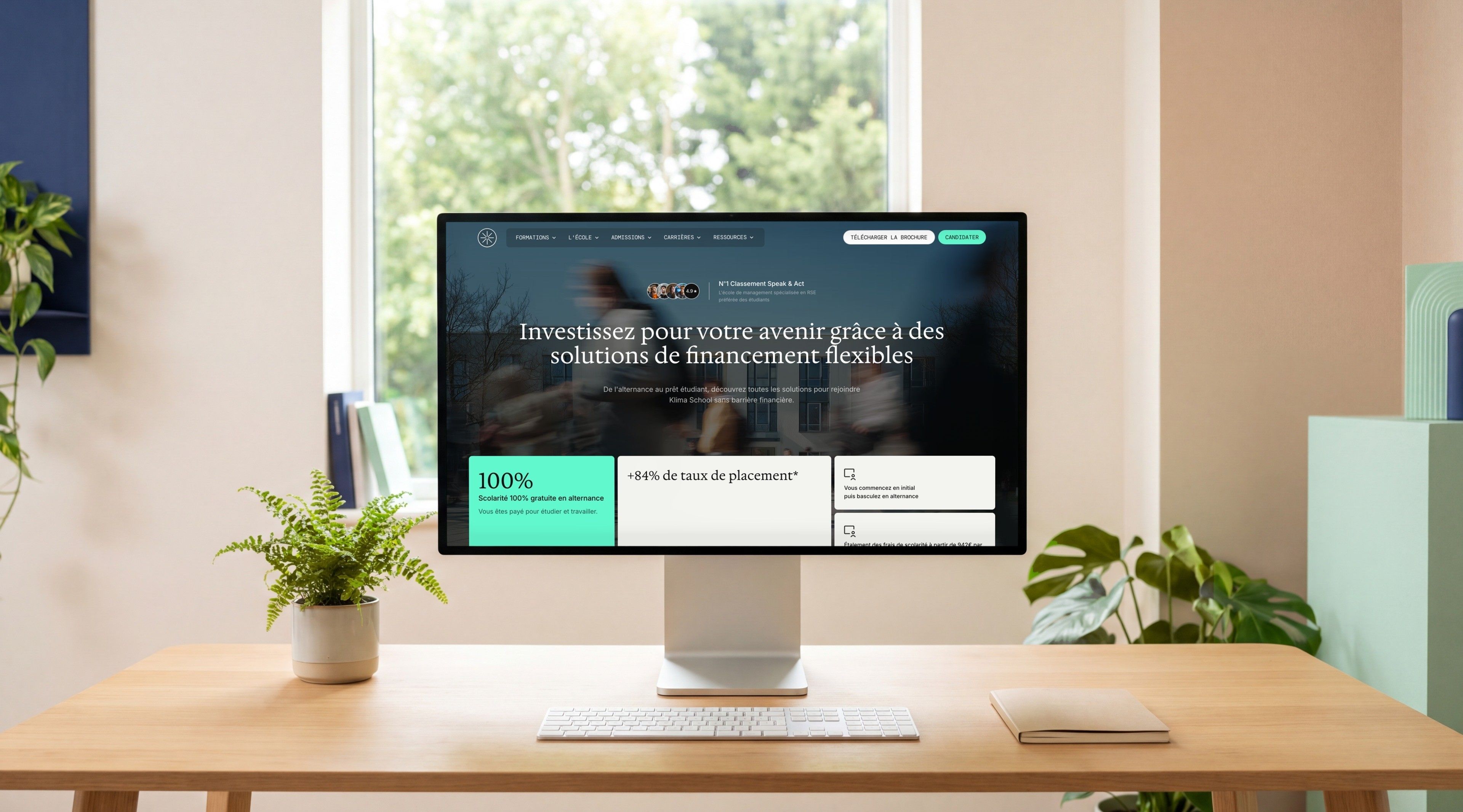 Pro Display XDR open on Klima School's Funding page, “Invest in your future with flexible funding solutions”