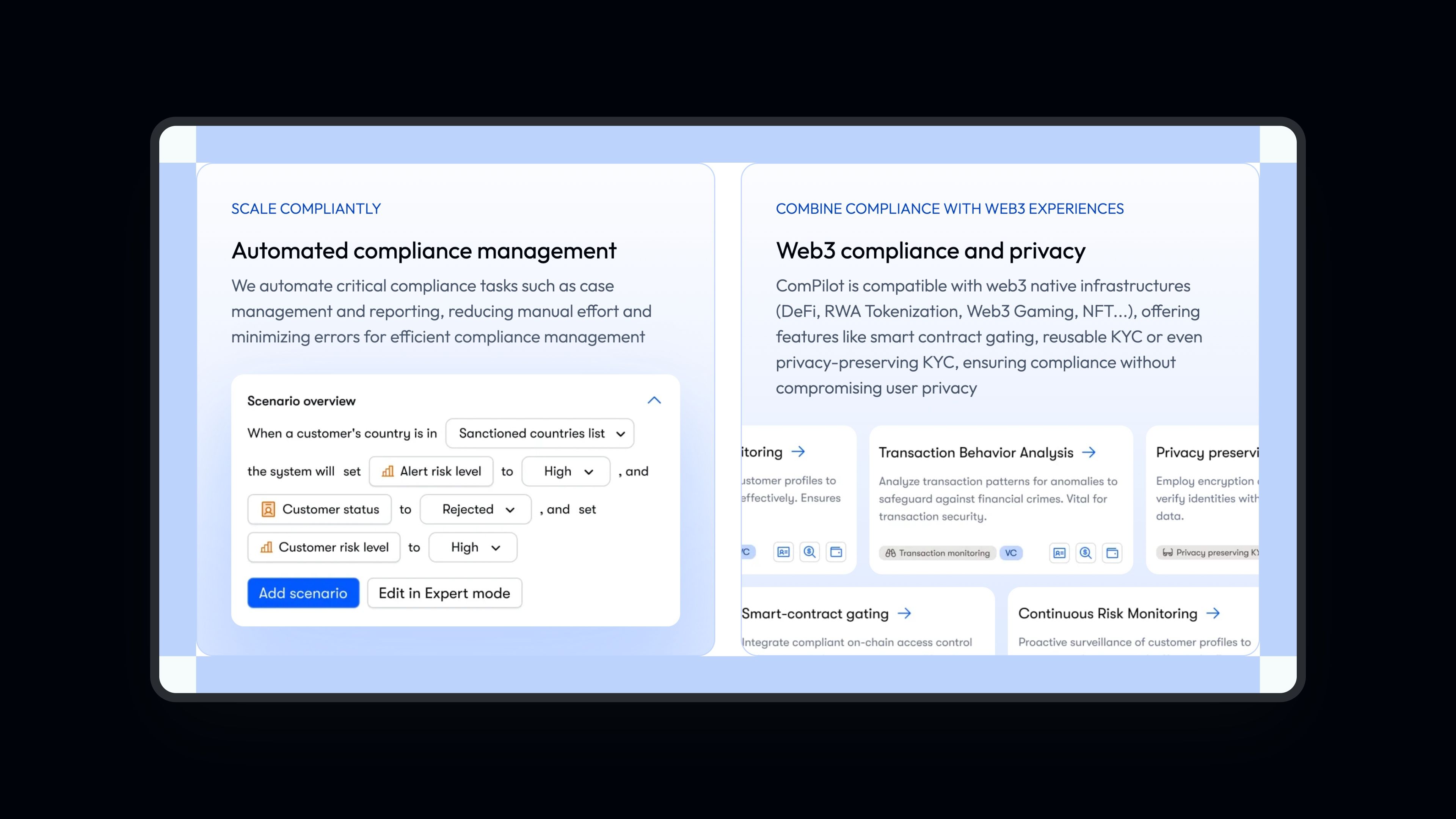 Bento ComPilot : gestion de conformité automatisée et compatibilité Web3, sur fond encre