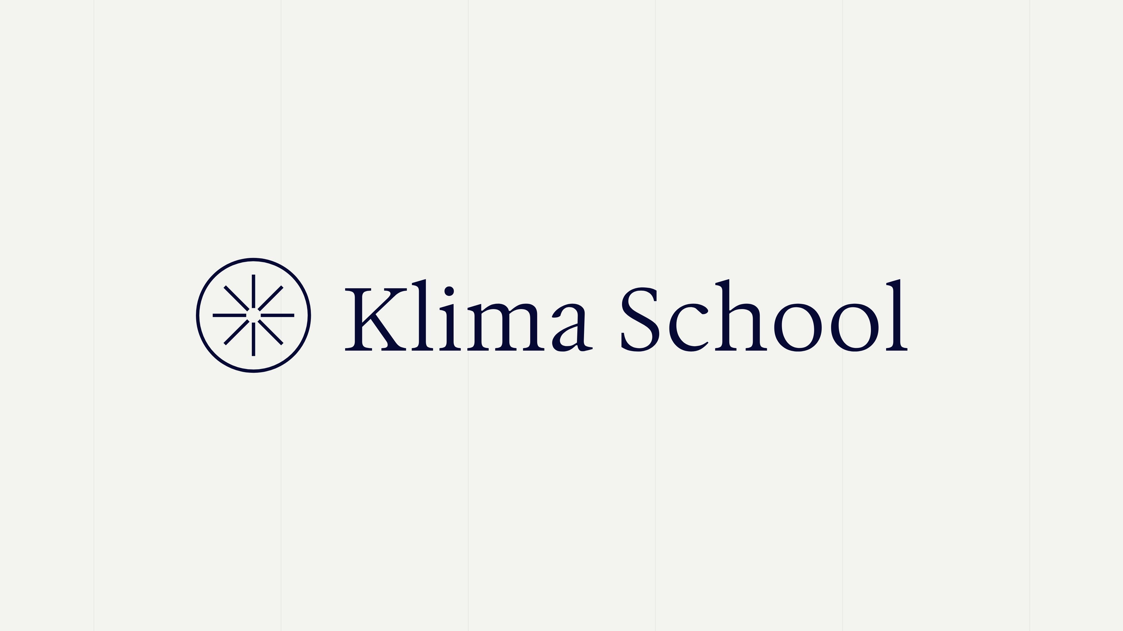 Klima School logo in midnight blue on a beige background