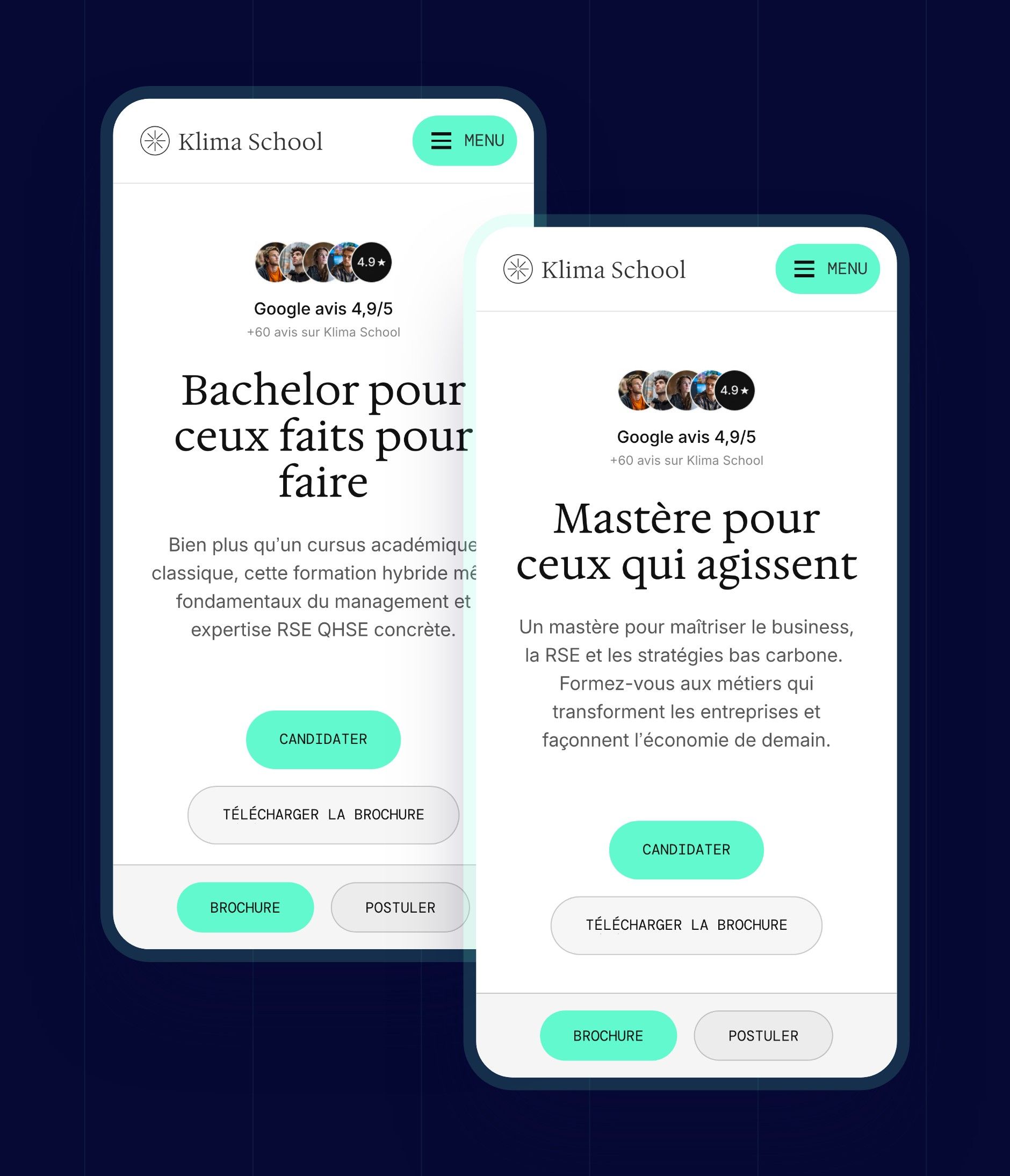 Bachelor's and Master's pages on mobile