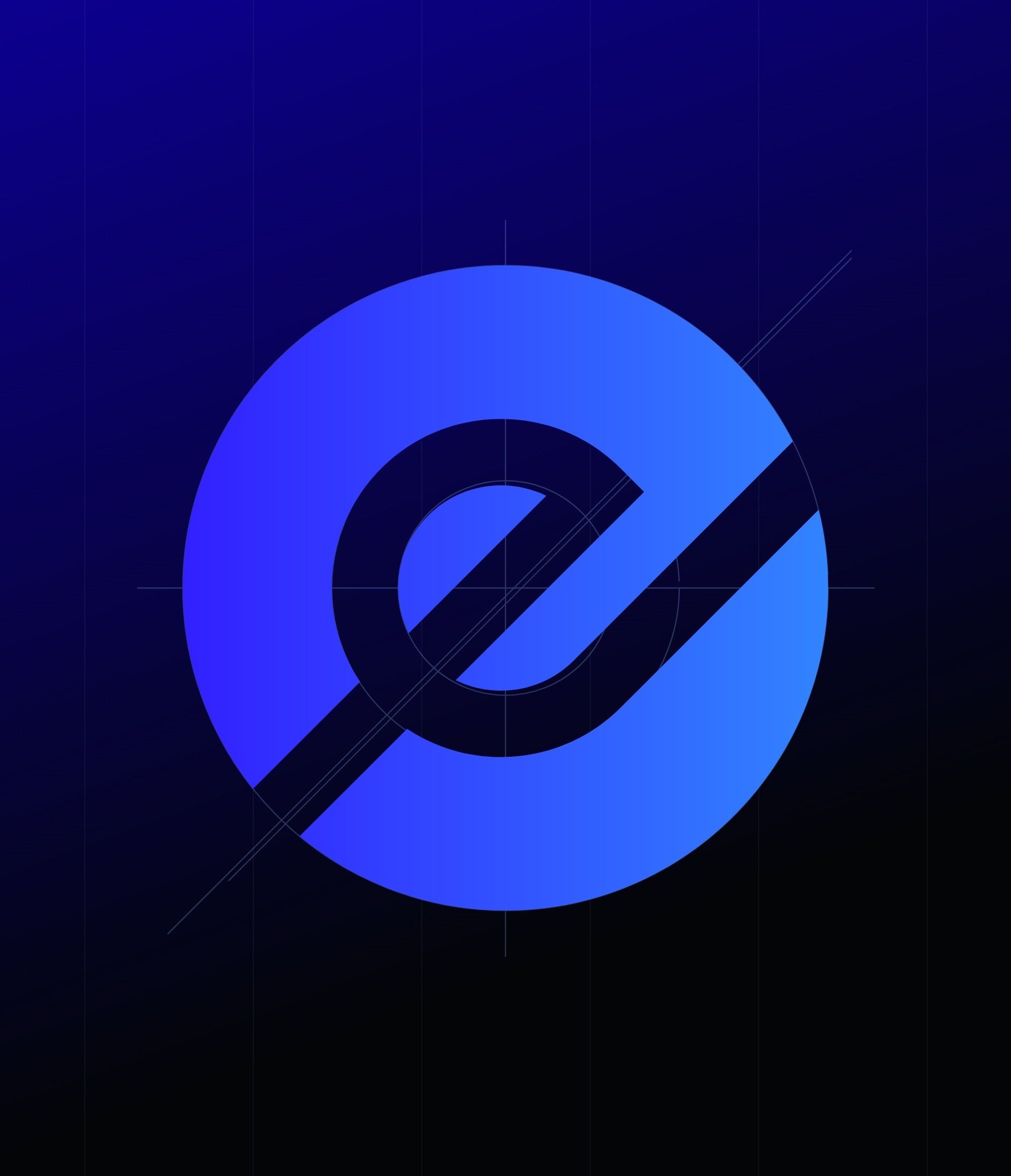 The e-Investing “e” built on its concentric circles, on a midnight blue background