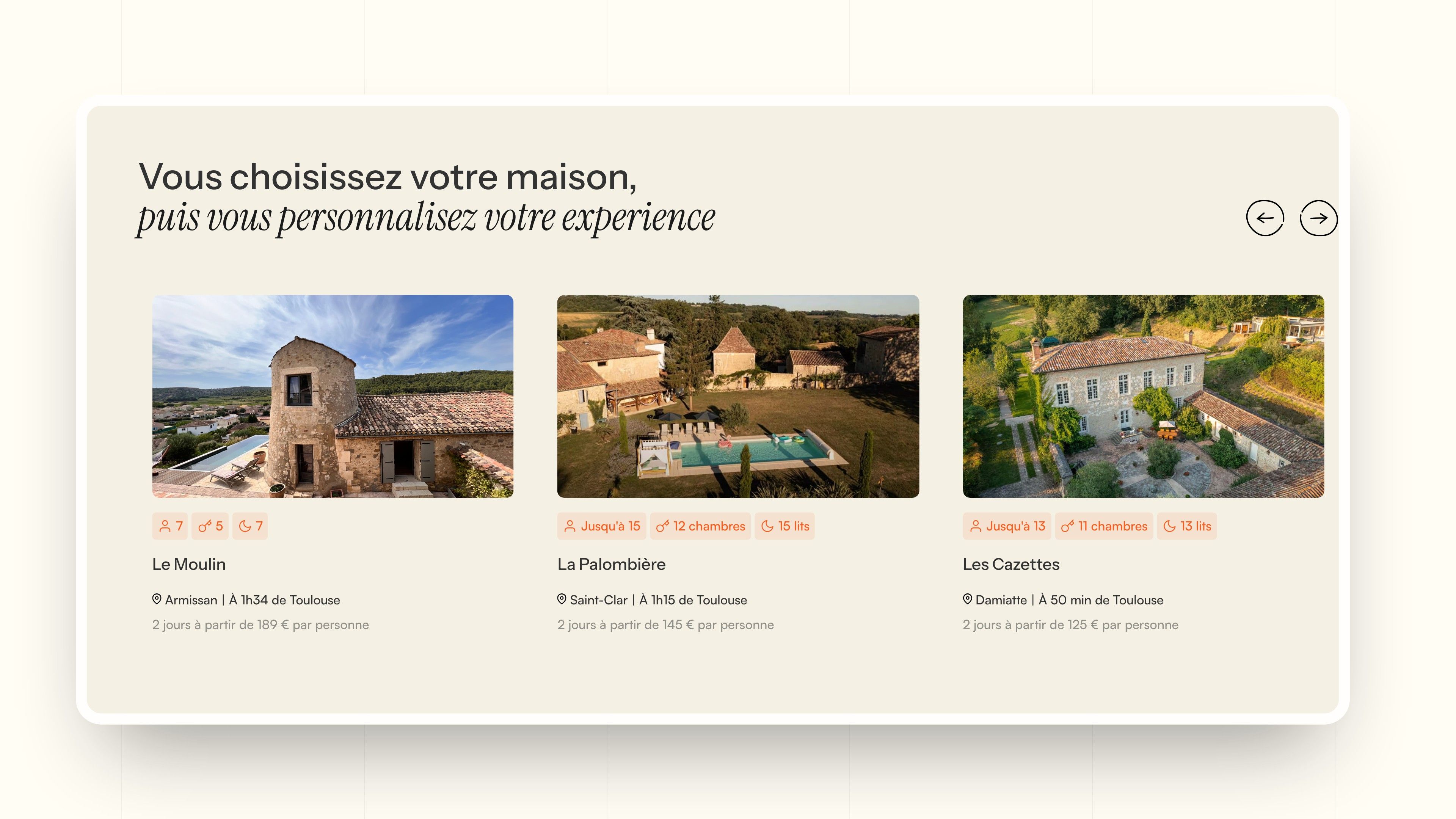 CMS house cards: le Moulin, la Palombière, les Cazettes
