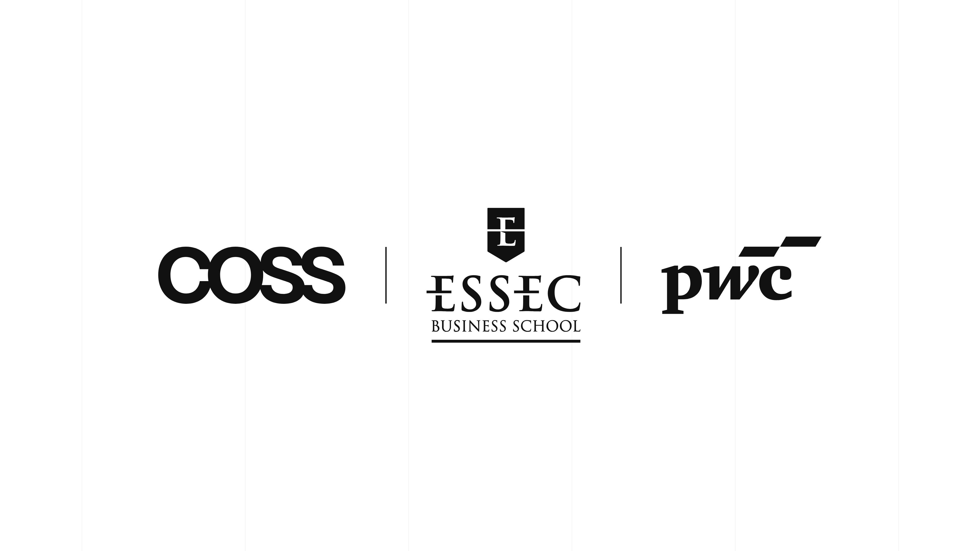 Co-branded COSS, ESSEC Business School and PwC logo on a white background
