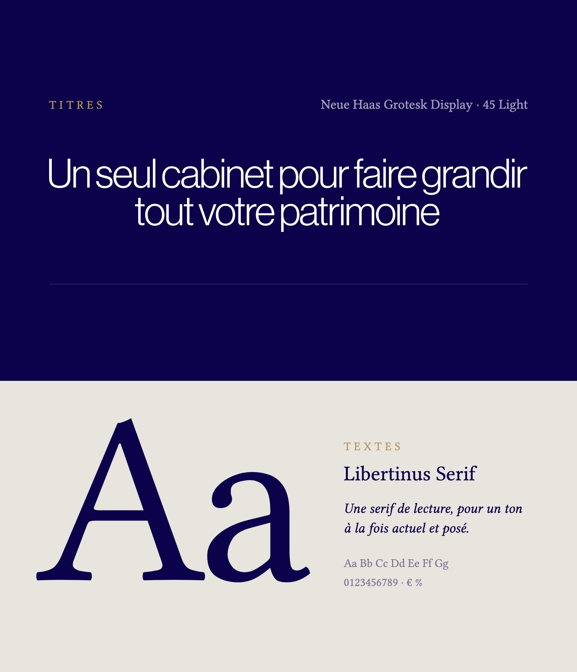 Typefaces: Neue Haas Grotesk Display for headings, Libertinus Serif for body text