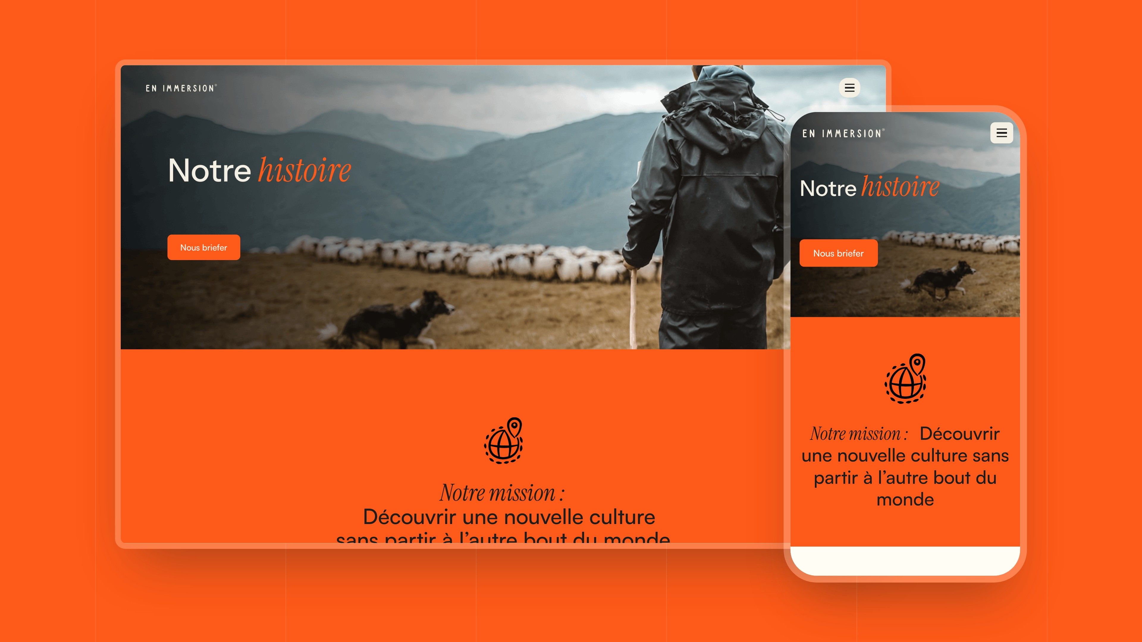 About page on desktop and mobile: “Our story” and the mission