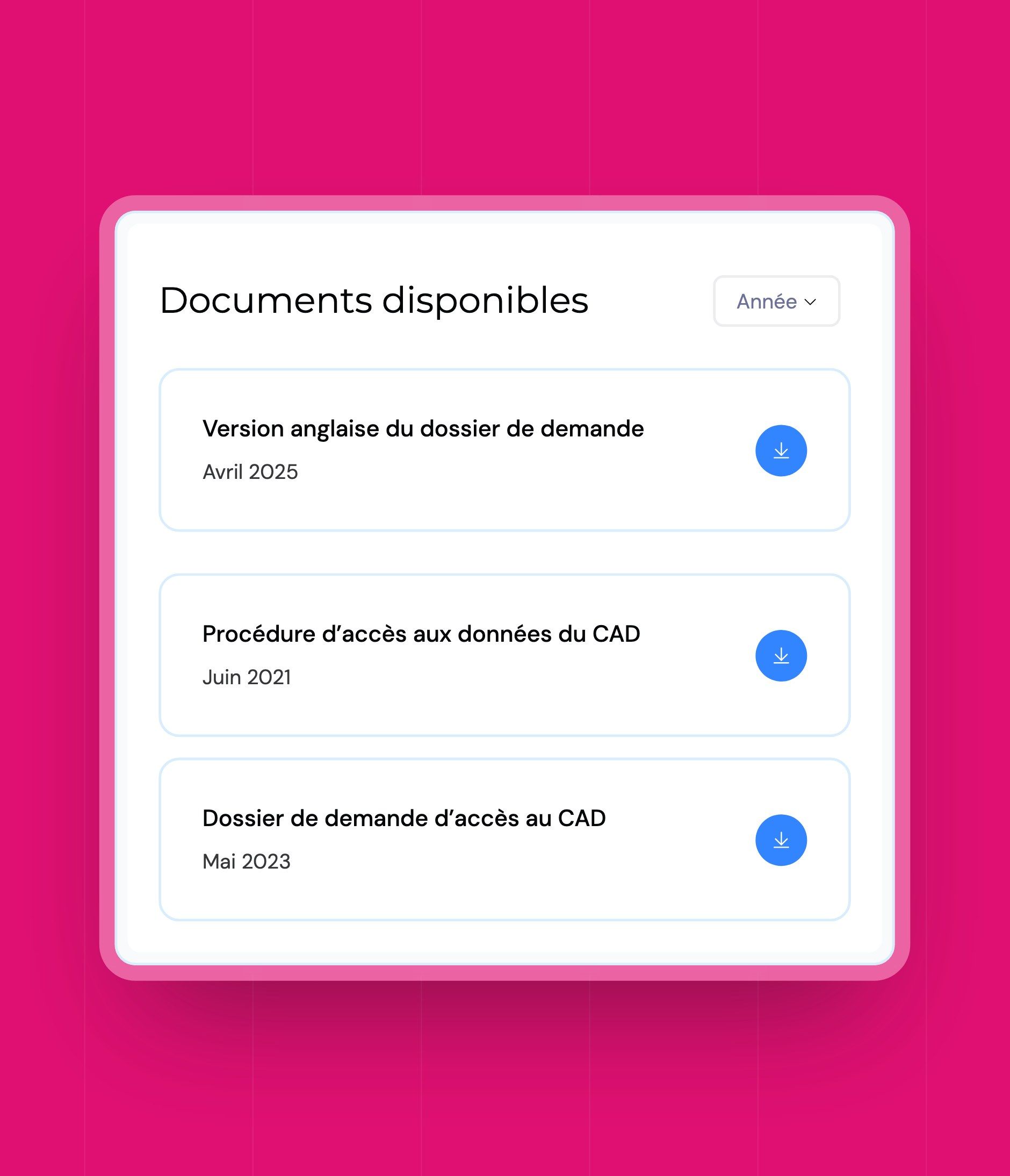 “Available documents” card on the data access page