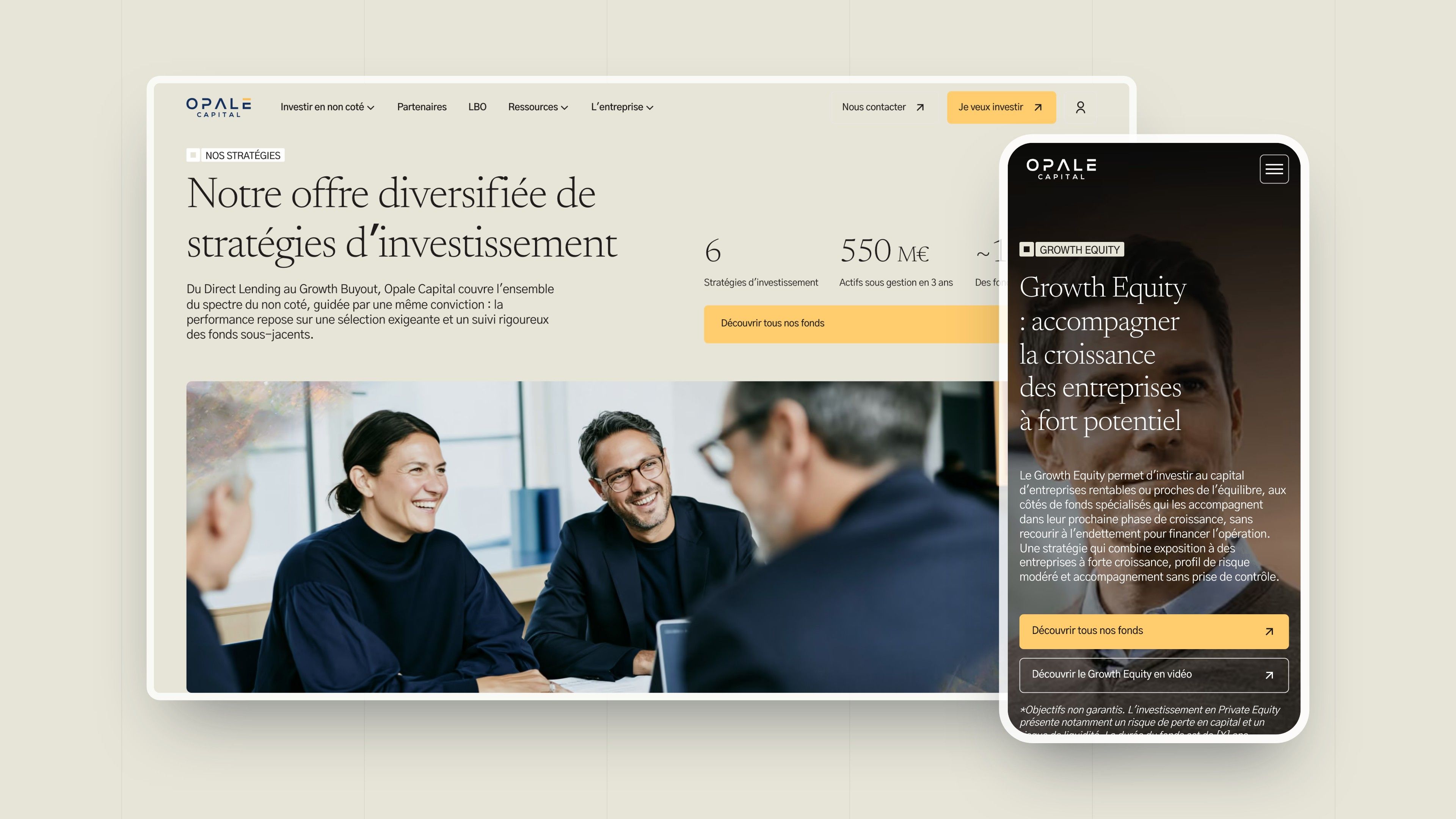“Our investment strategies” page on desktop and the Growth Equity page on mobile