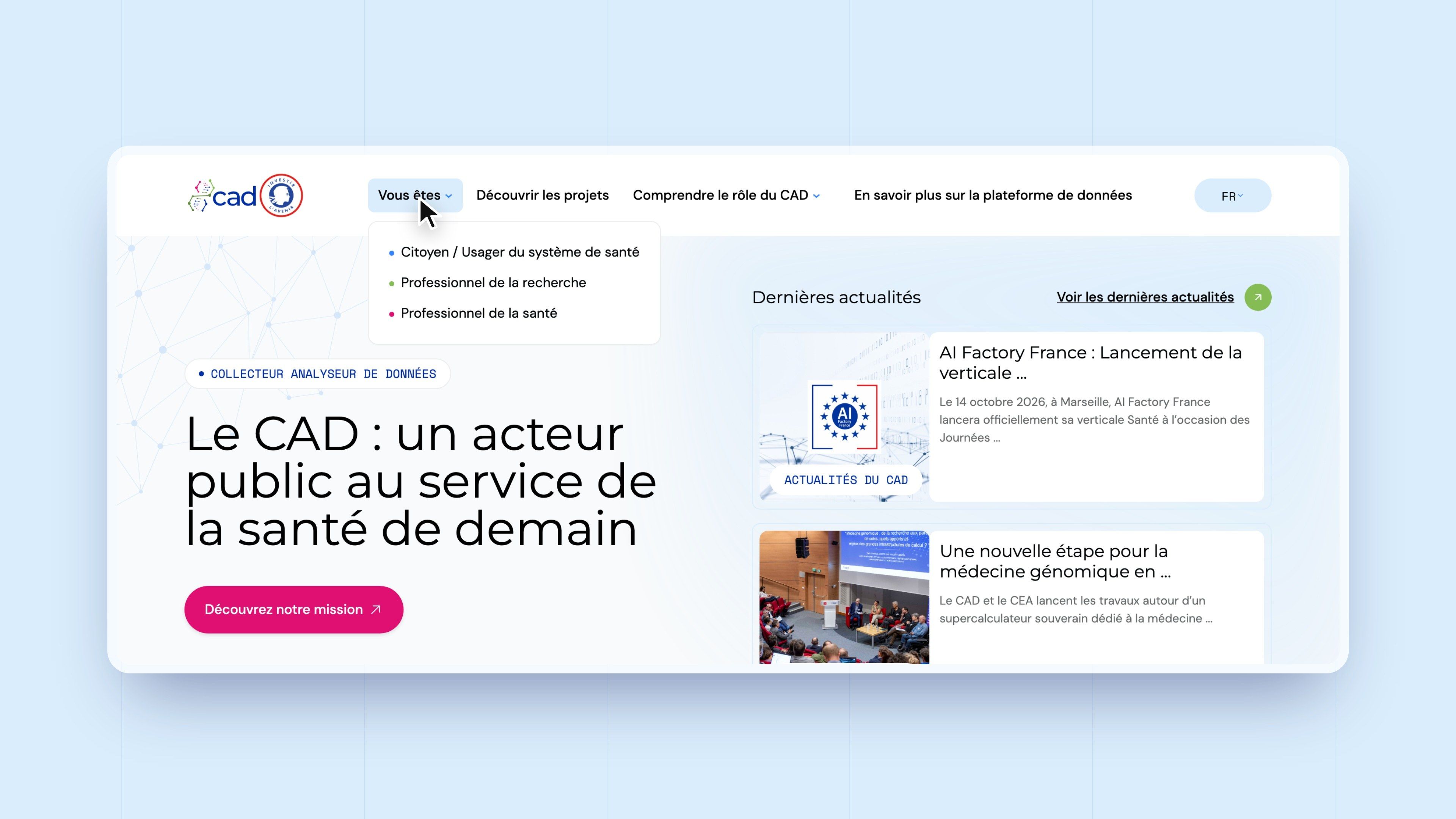 CAD website menu: the “You are” submenu and its three audiences, then “Understanding the CAD's role”