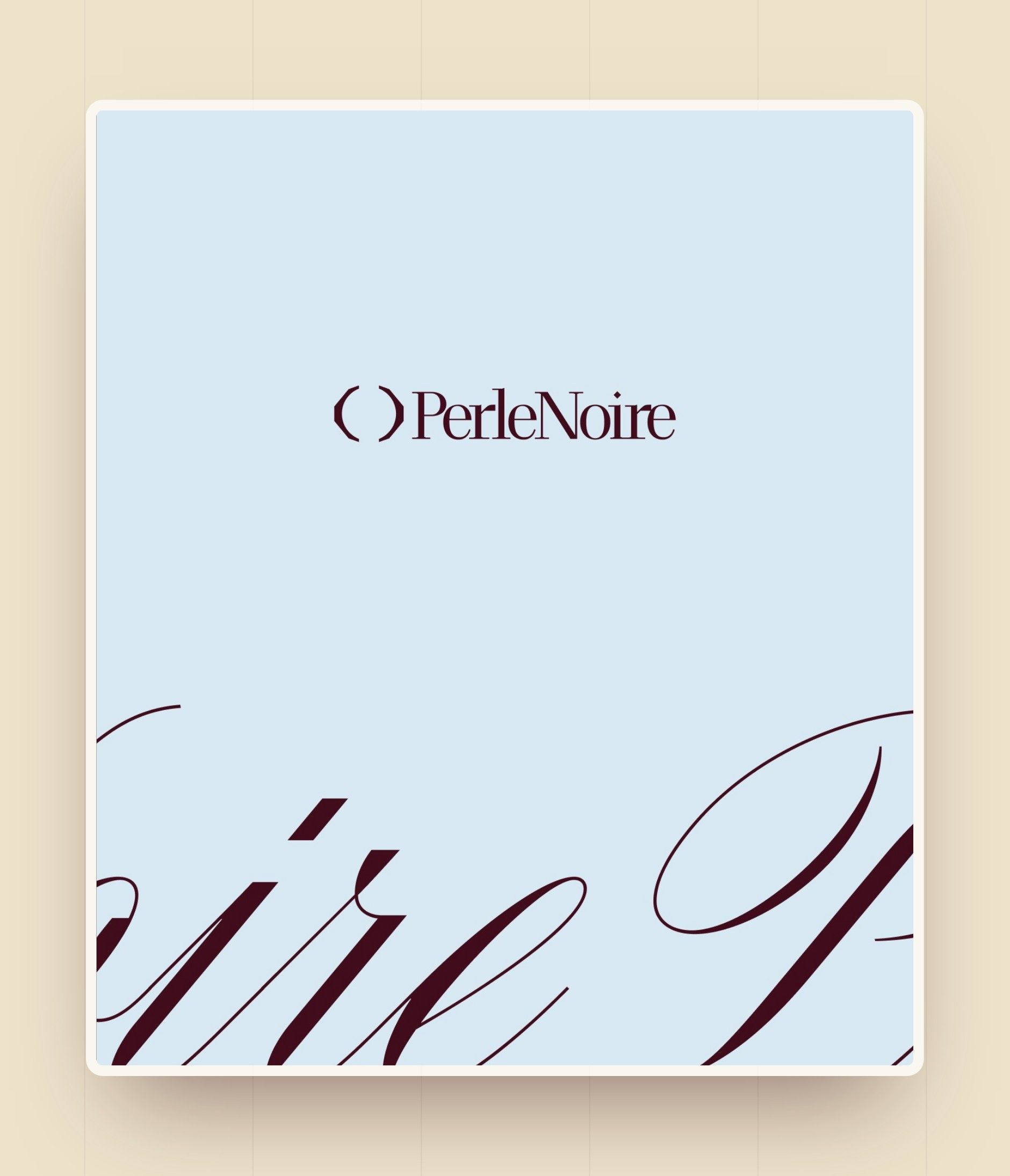 Board from the chosen direction: the logo on light blue and the script in burgundy