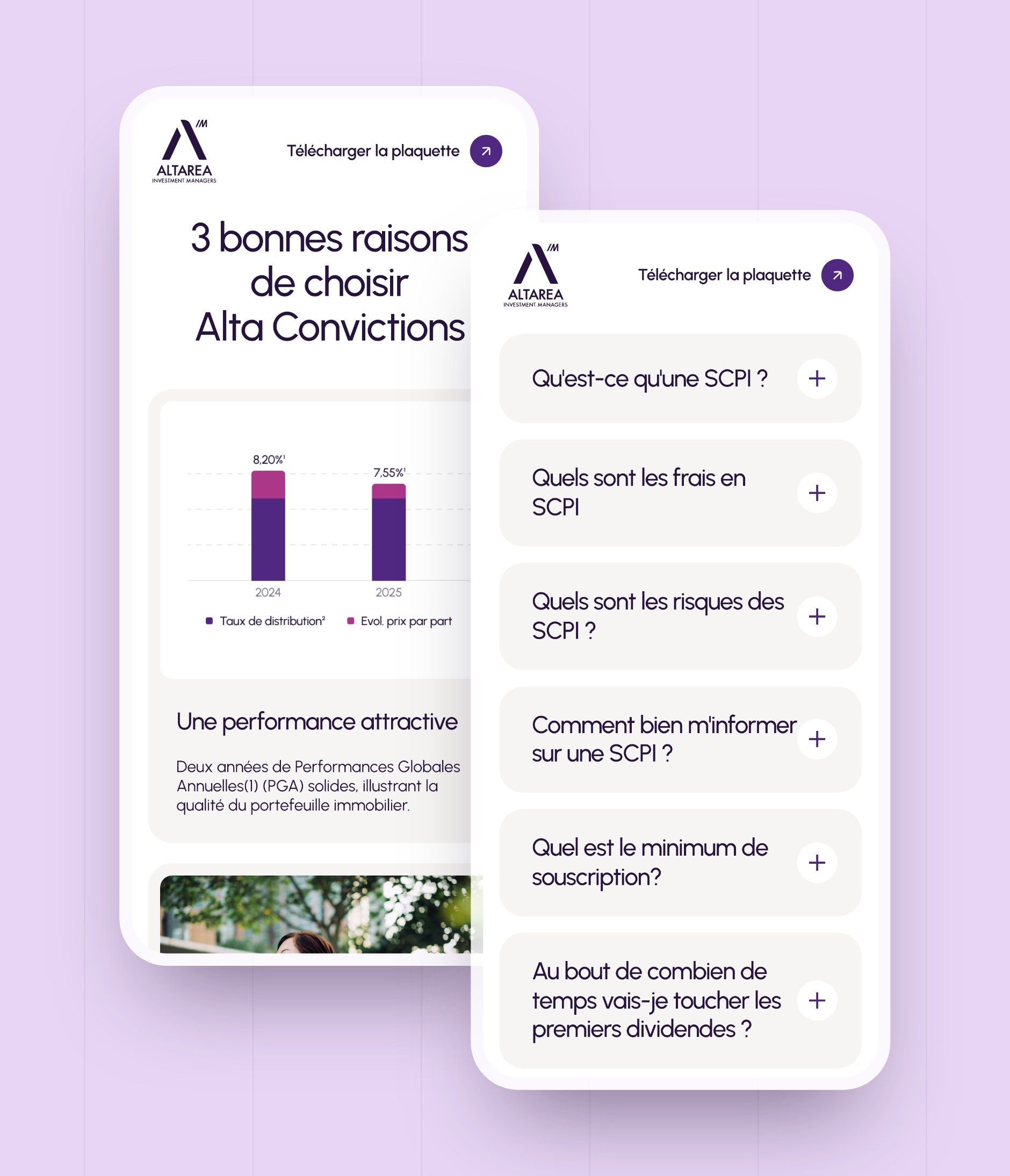 The “3 good reasons to choose Alta Convictions” and FAQ sections on mobile