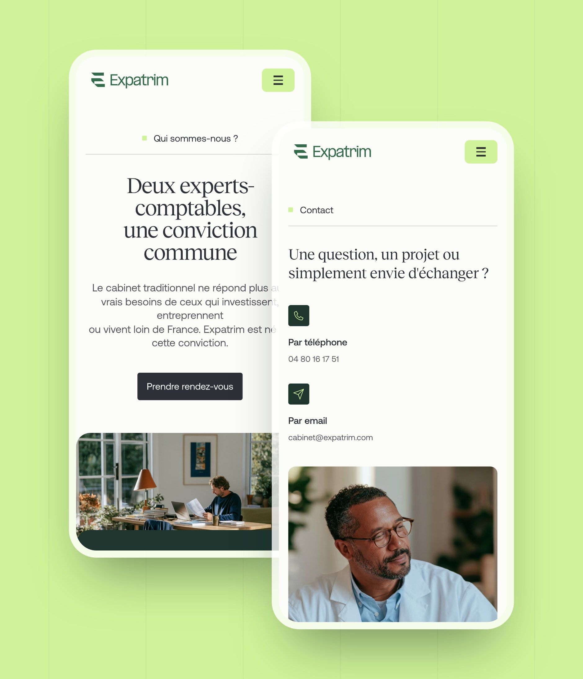 Firm and Contact pages on mobile