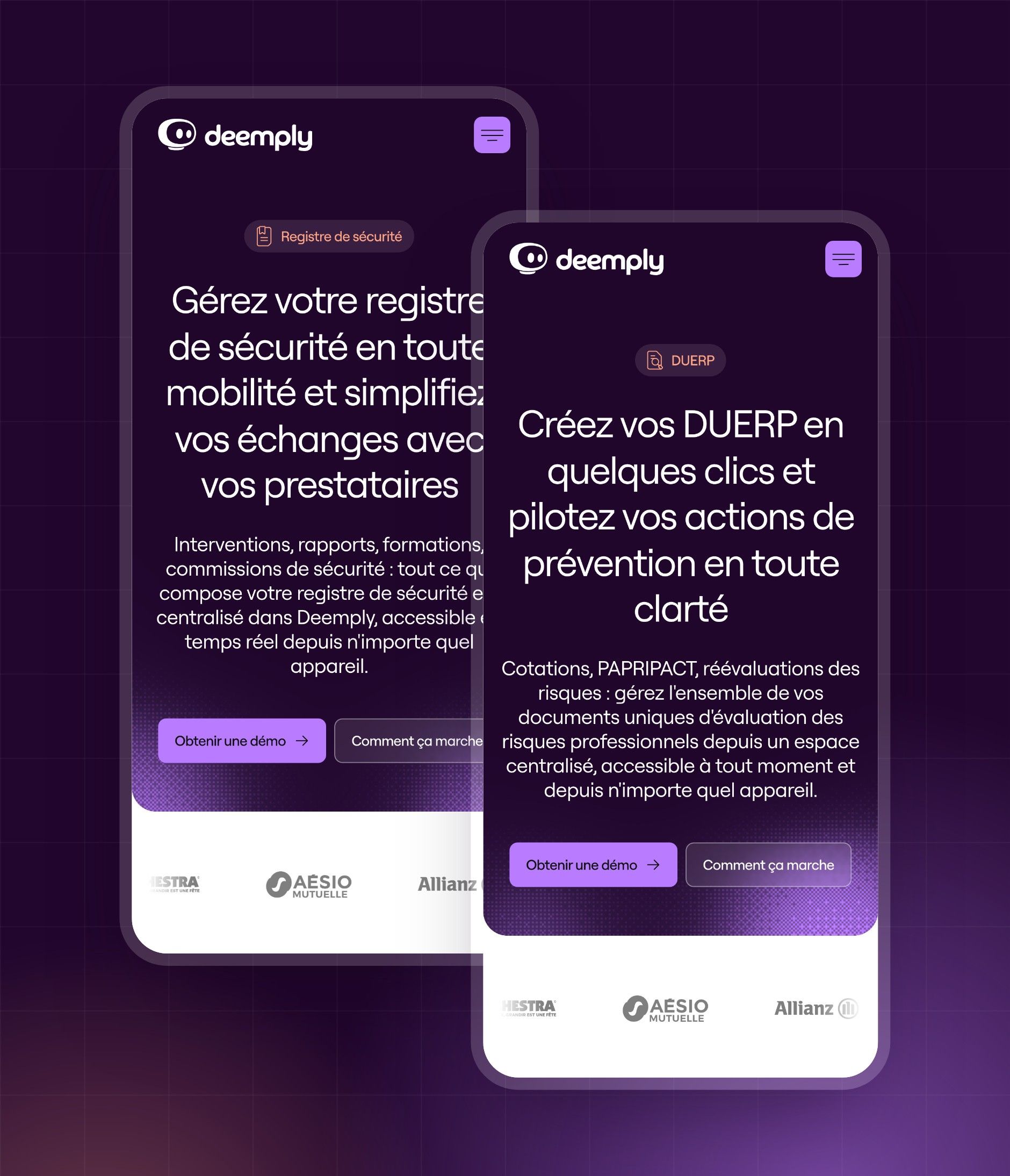 Safety register and risk assessment module pages on mobile