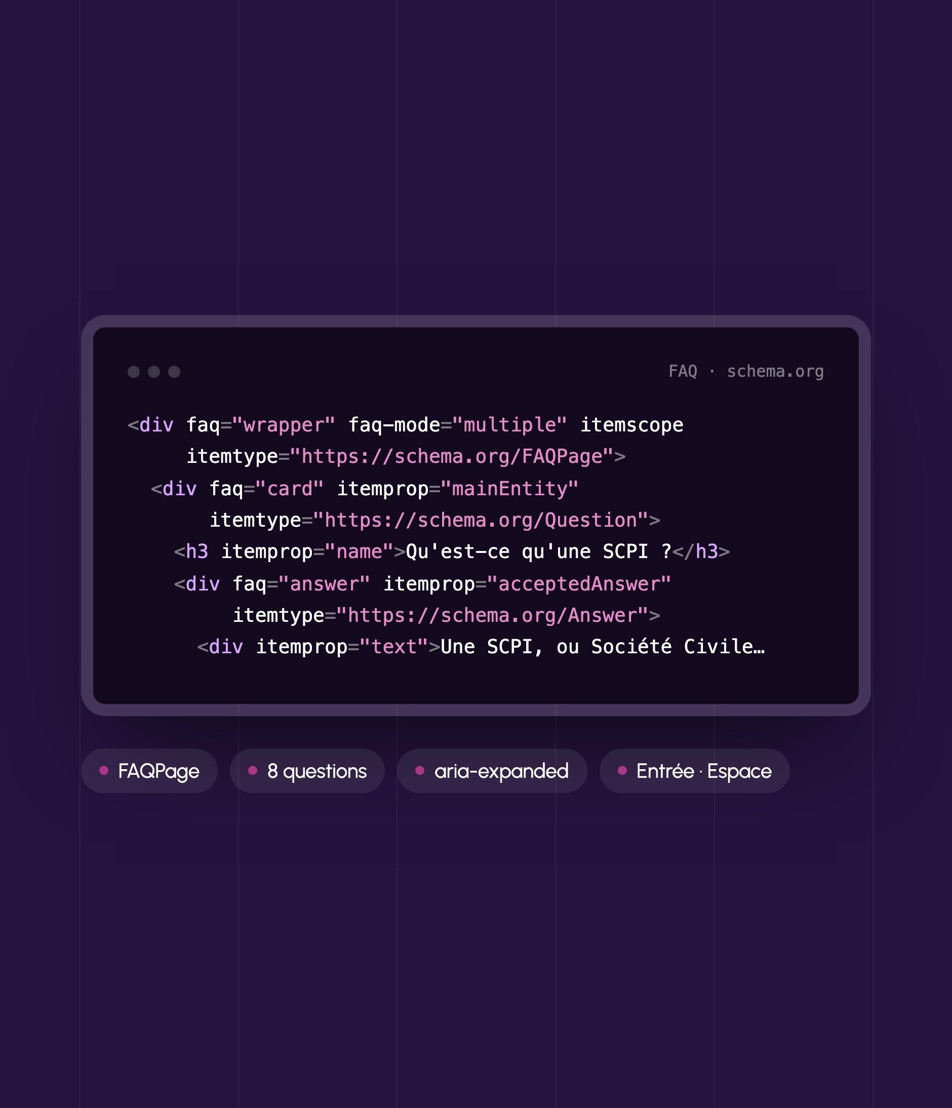 schema.org microdata for the FAQ: FAQPage, Question and Answer