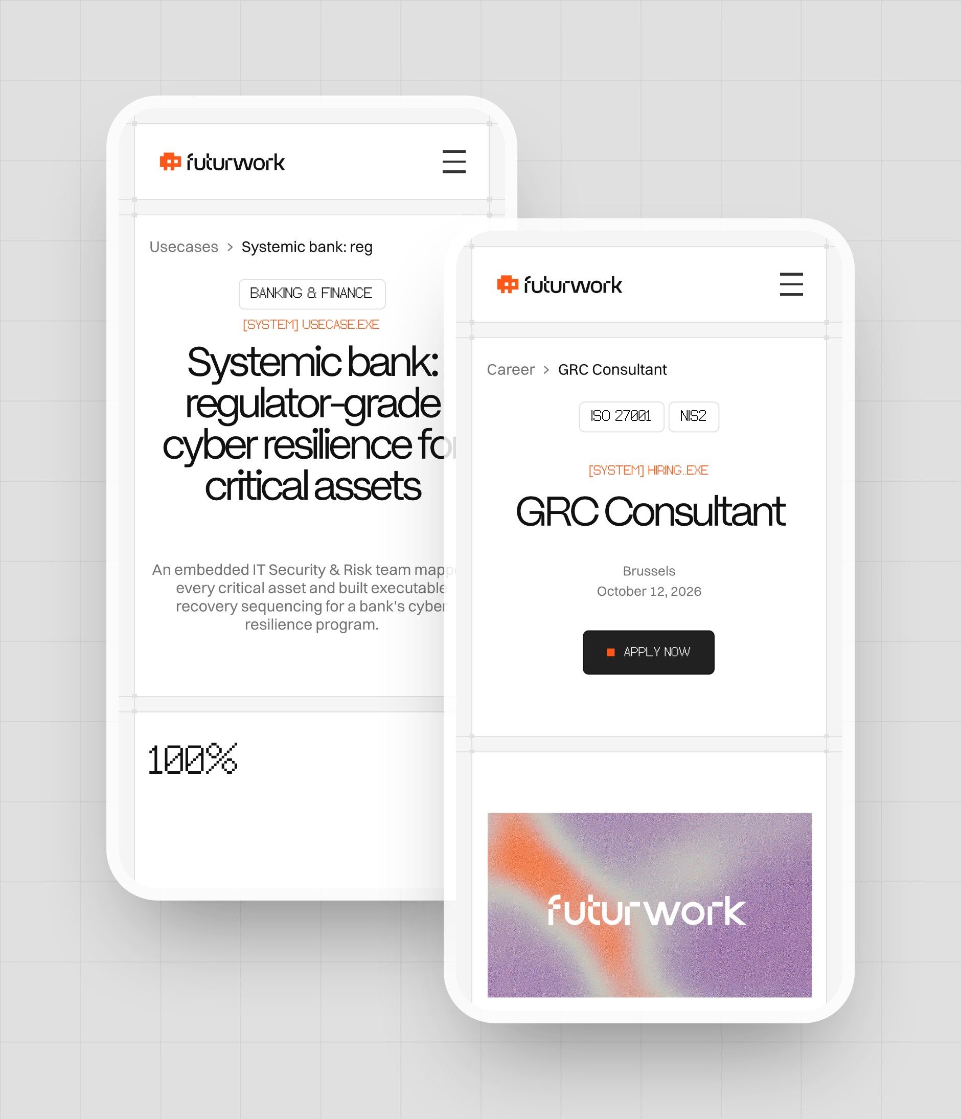 Case study and job offer on mobile, two pages generated by the CMS