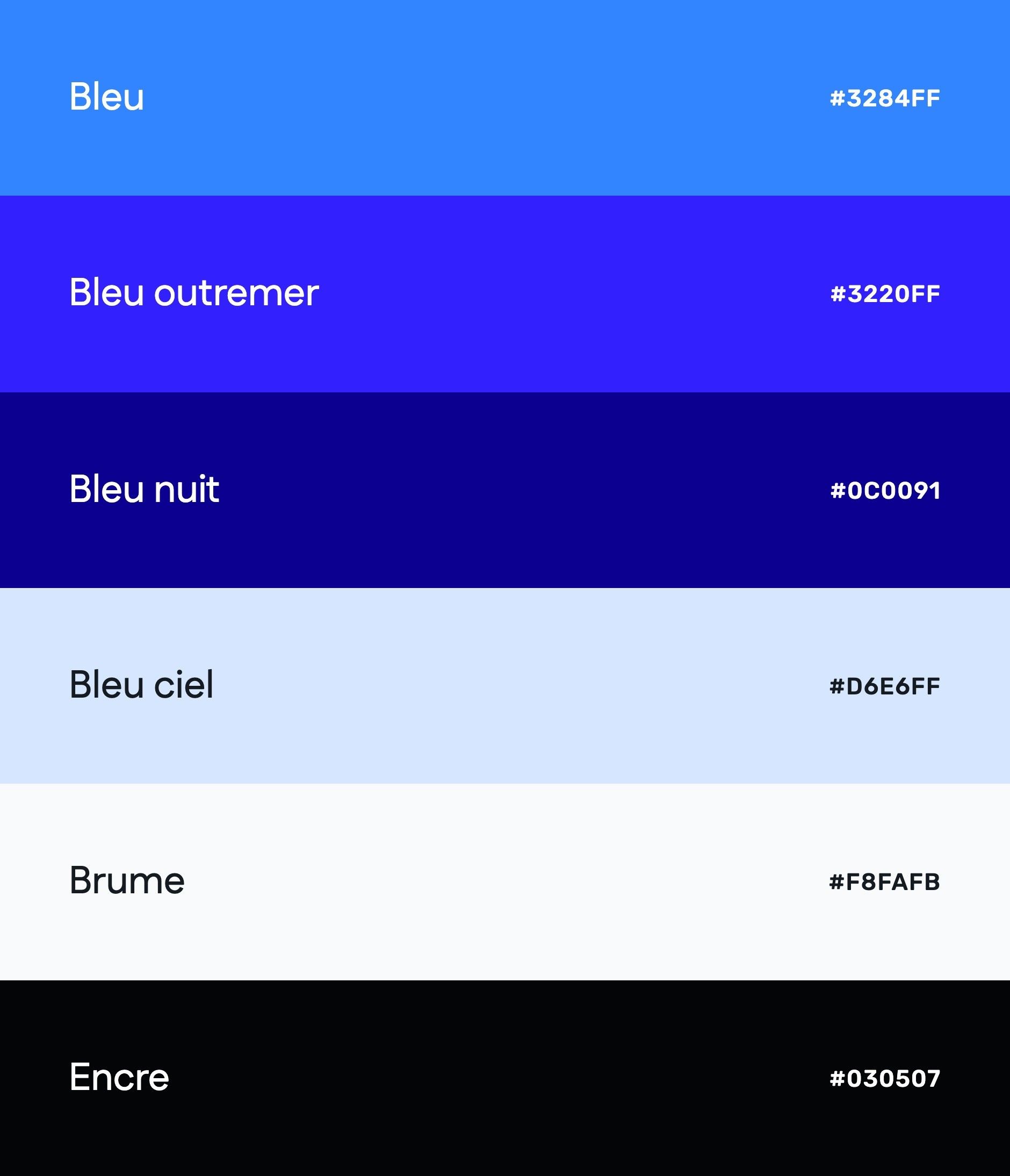 e-Investing palette: blue, ultramarine, midnight blue, sky blue, mist and ink