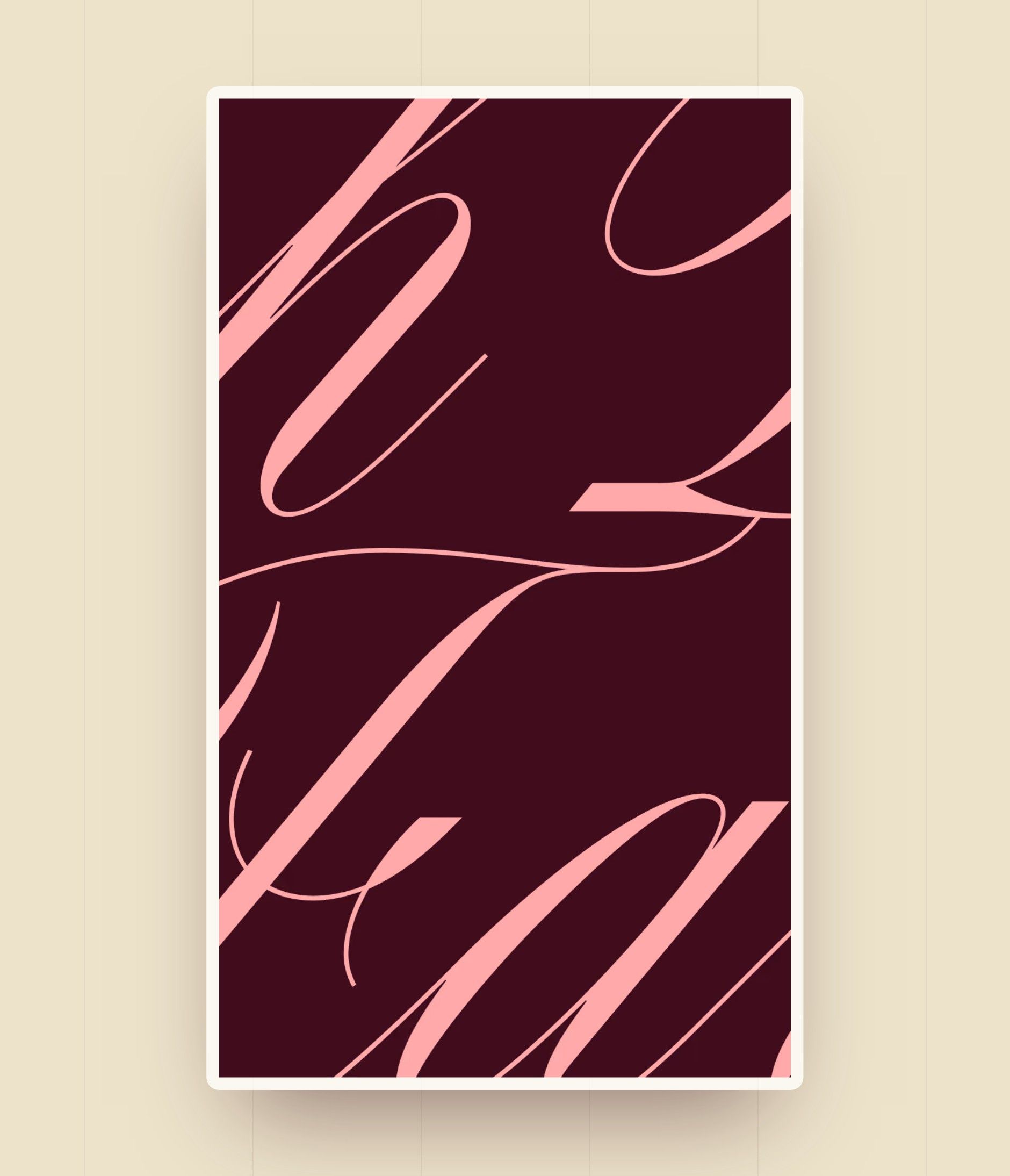 The brand's script, in pink on a burgundy background, used around the partners' portraits
