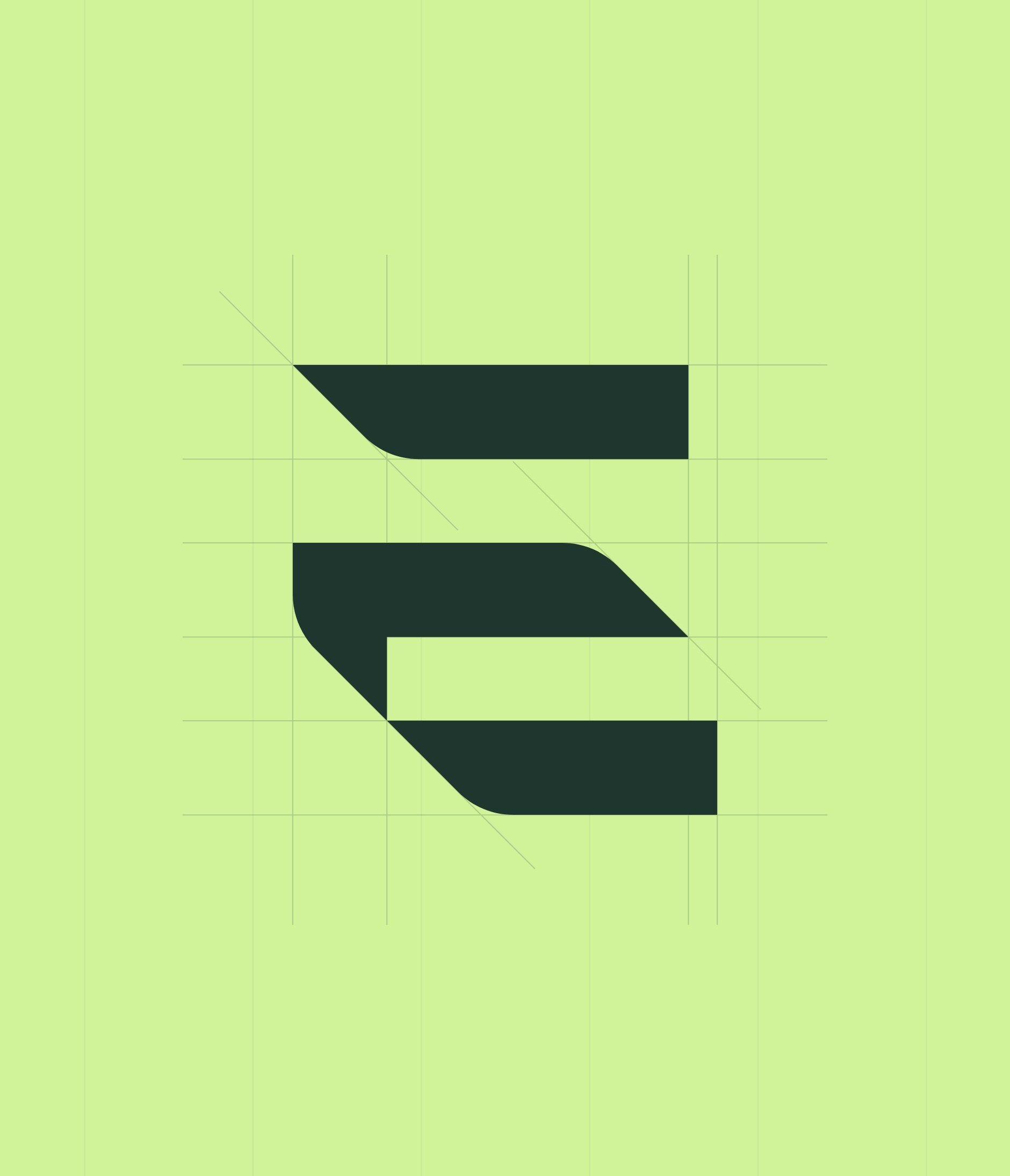 The Expatrim symbol built on its grid, in deep green on a lime background