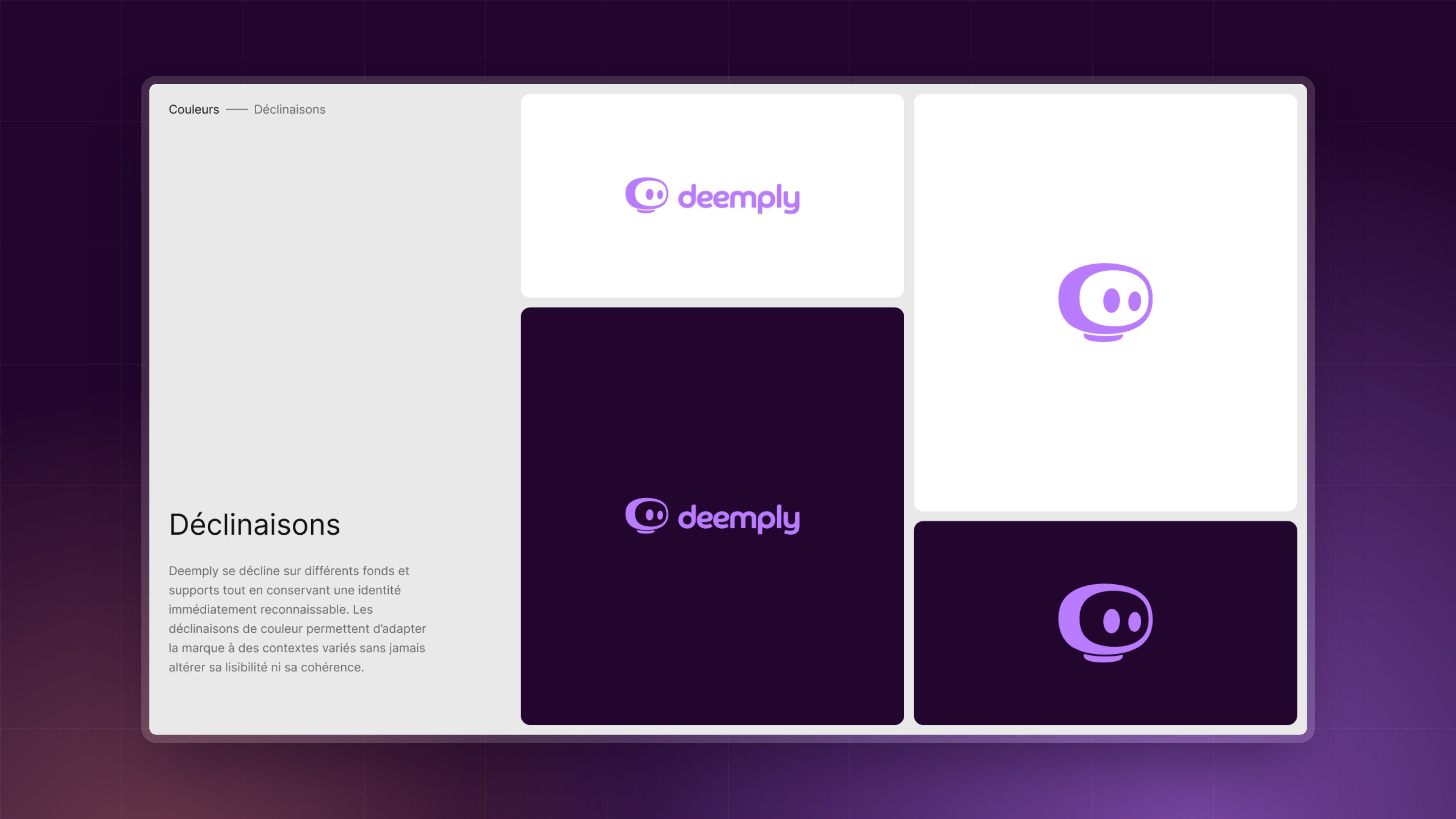 Brand book page: logo and pictogram variations on light and dark backgrounds