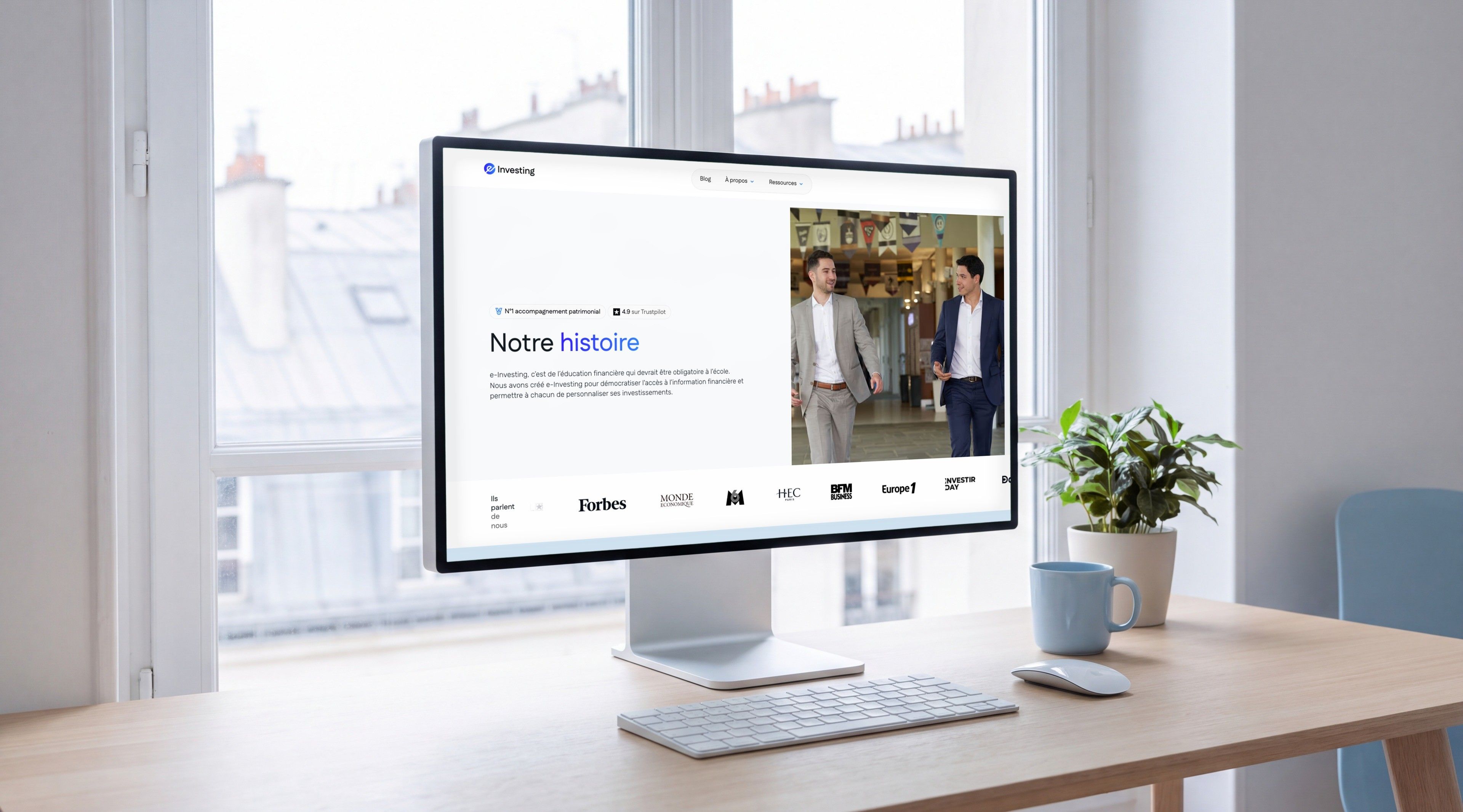 Pro Display XDR open on e-Investing's “Our story” page