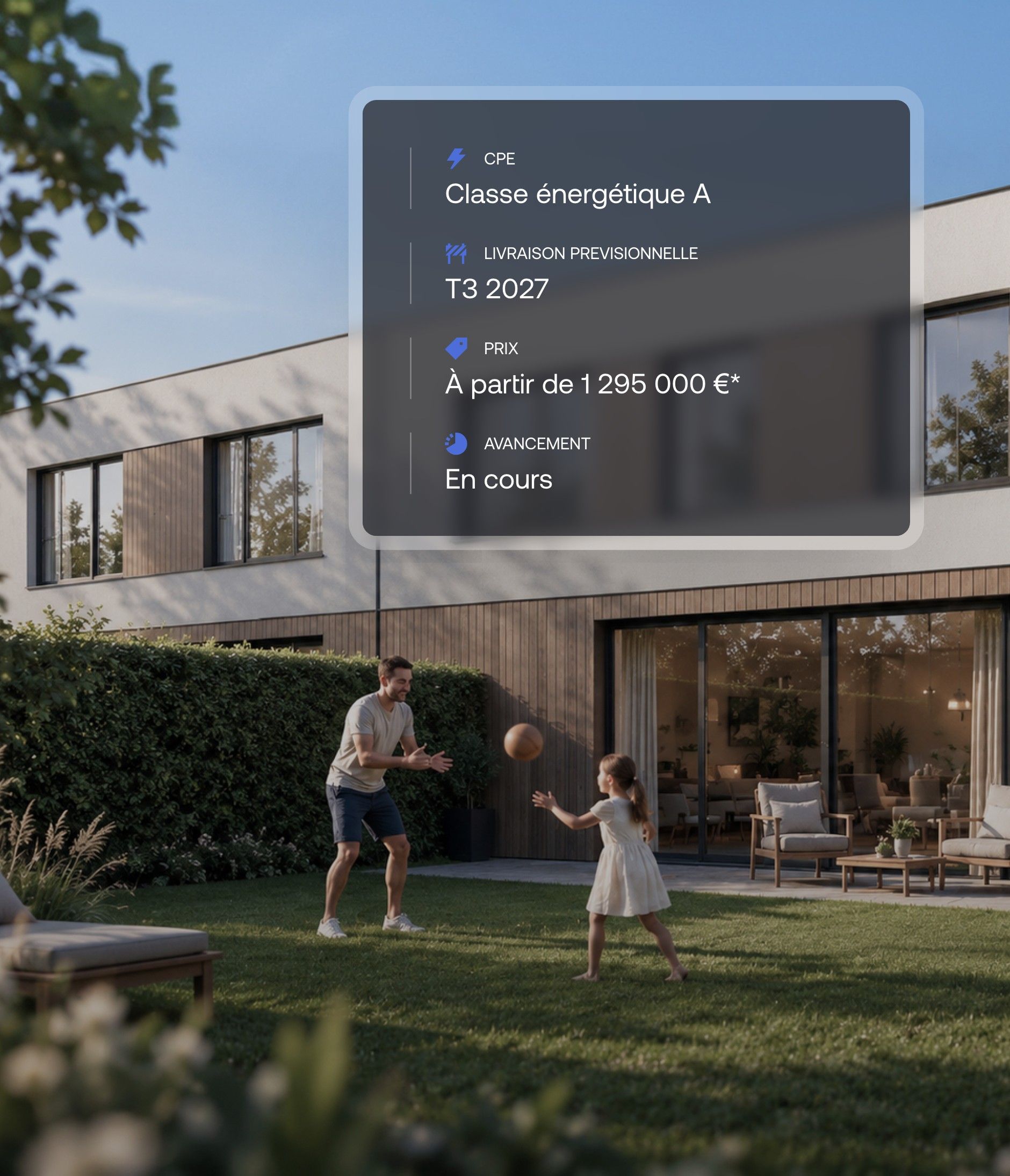 OIHAN page: energy class A, delivery Q3 2027, price and progress over the photo of the development