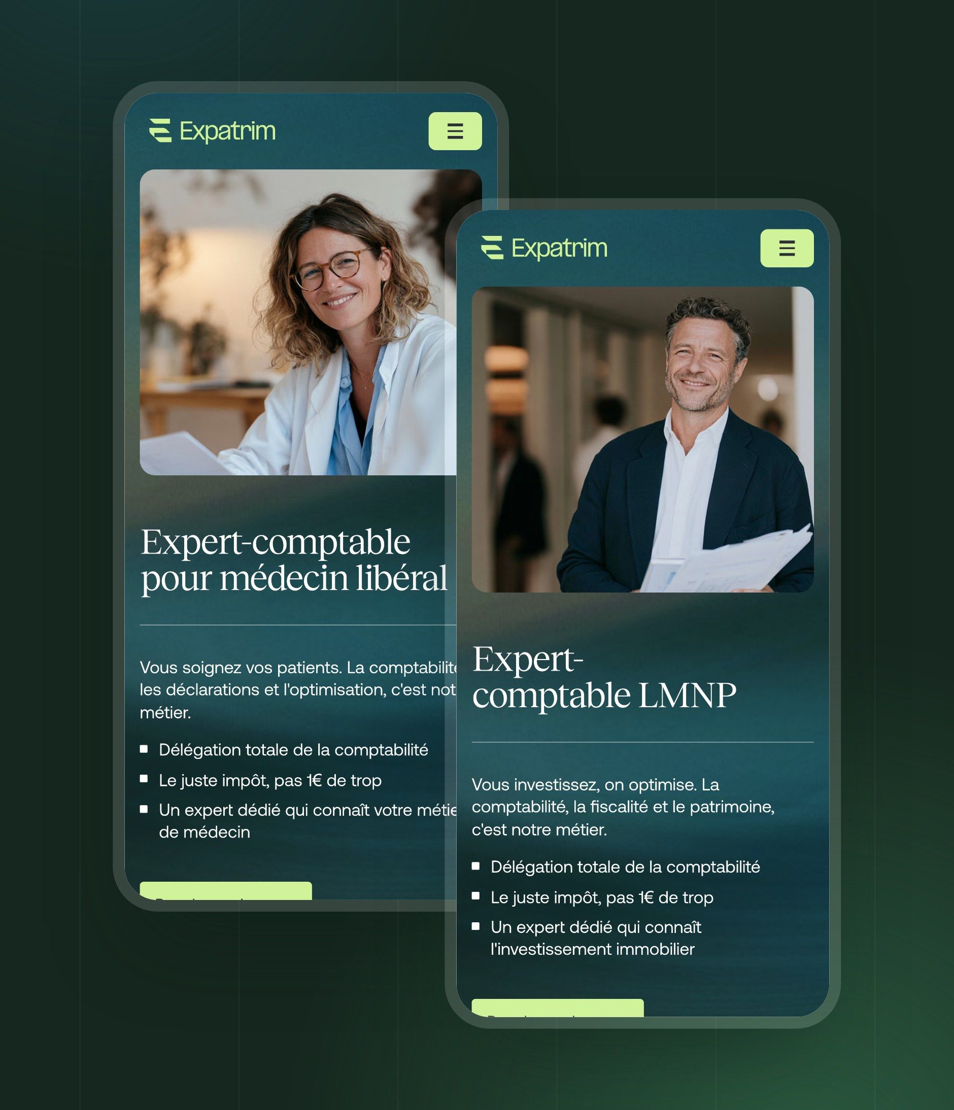 GP and furnished rental (LMNP) pages on mobile