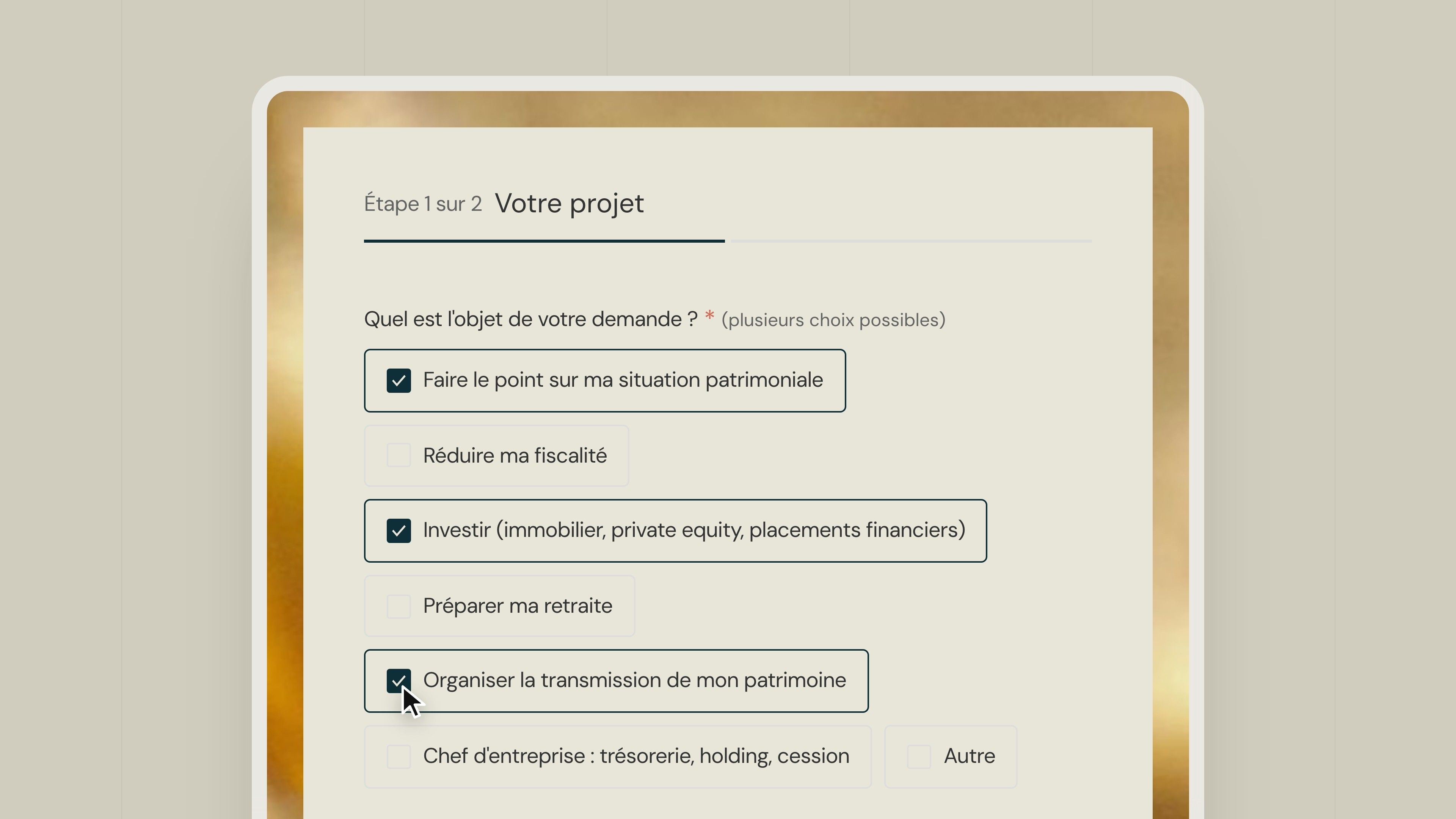 Sedra Capital appointment form, step 1 of 2: the purpose of the request