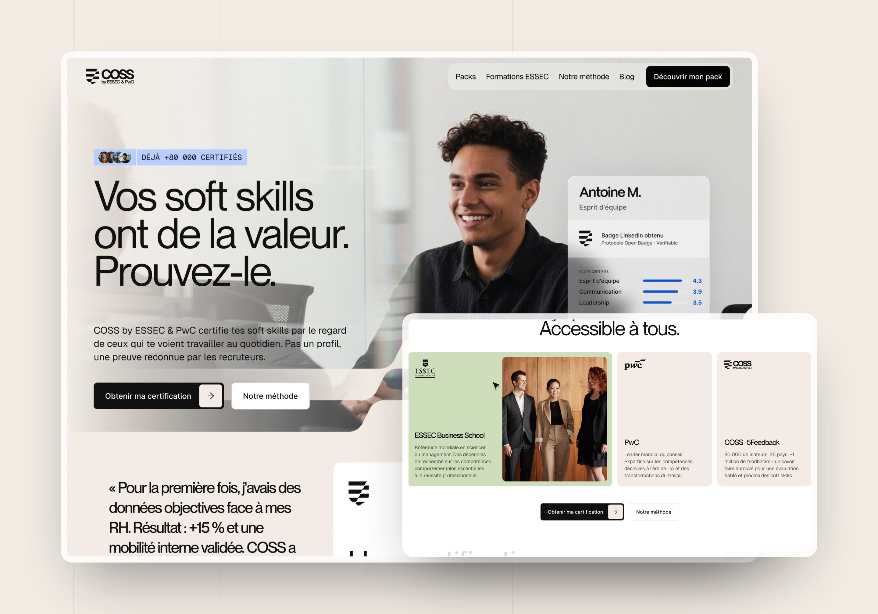 Direction 4: cream and black COSS home page with rounded cards, chosen for the site