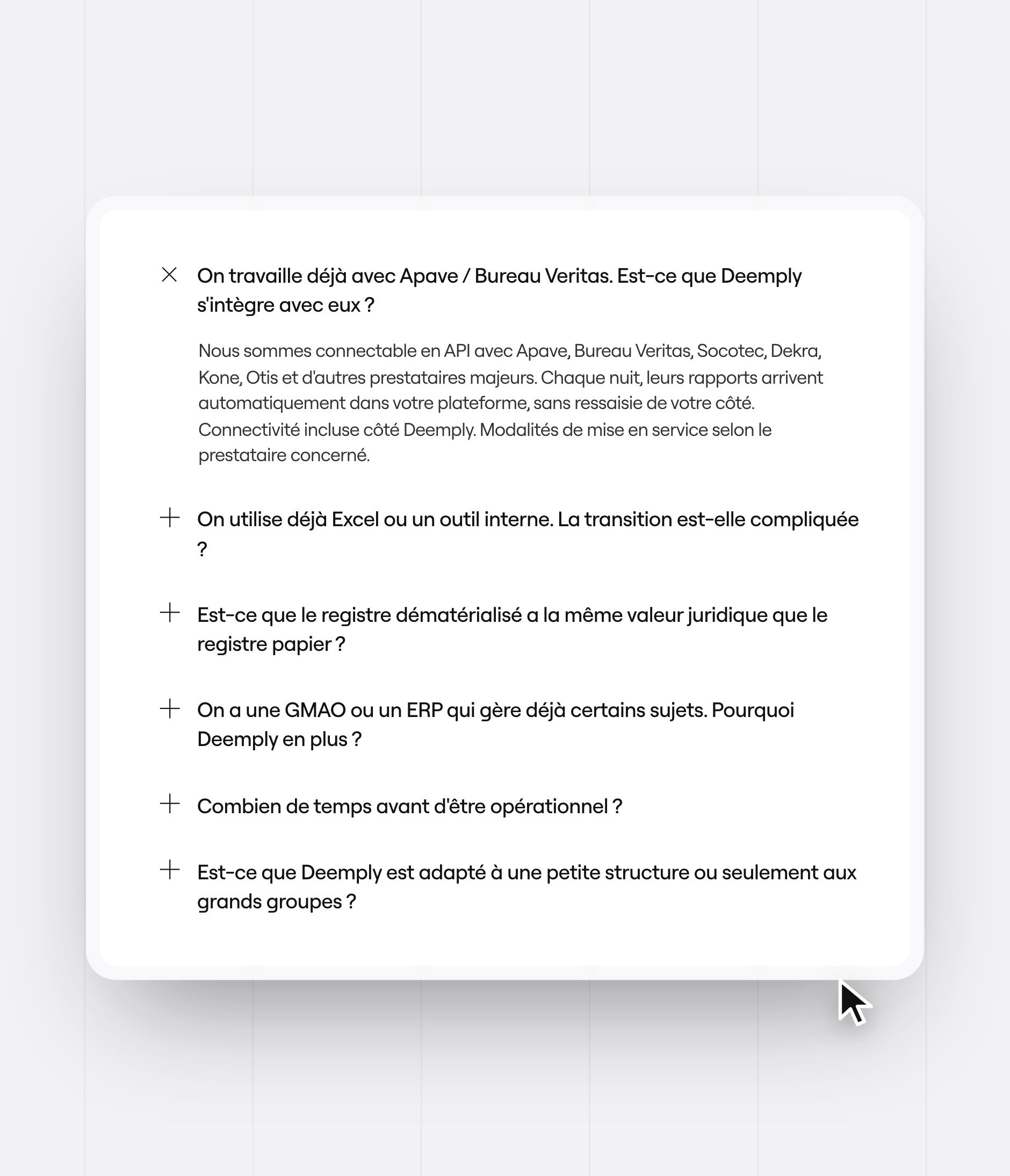 Deemply FAQ accordion