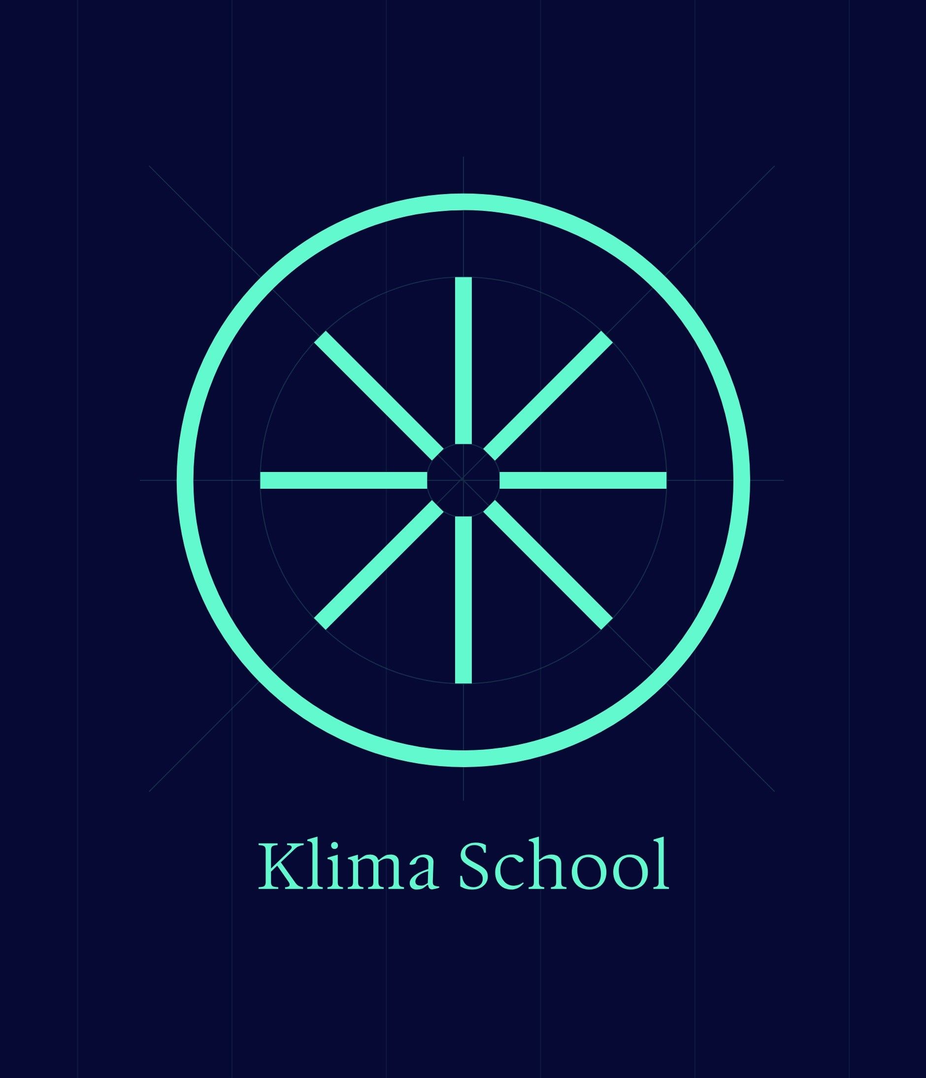 The Klima School symbol built on its grid: the eight rays start from the centre, then the circle closes