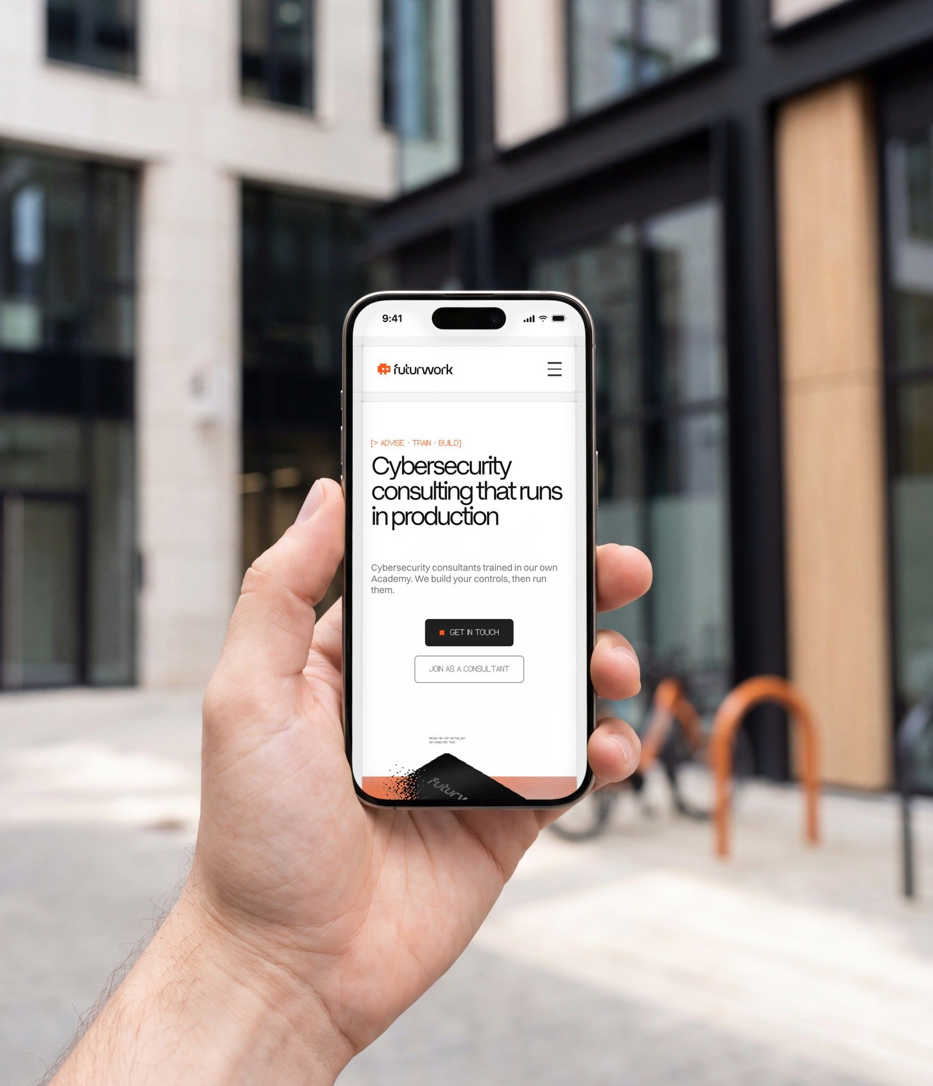 iPhone 16 Pro open on Futurwork's mobile home page